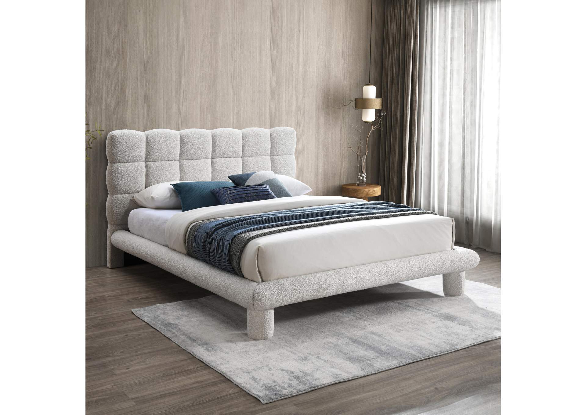 Deco Cream Boucle Fabric Full Bed (3 Boxes),Meridian Furniture