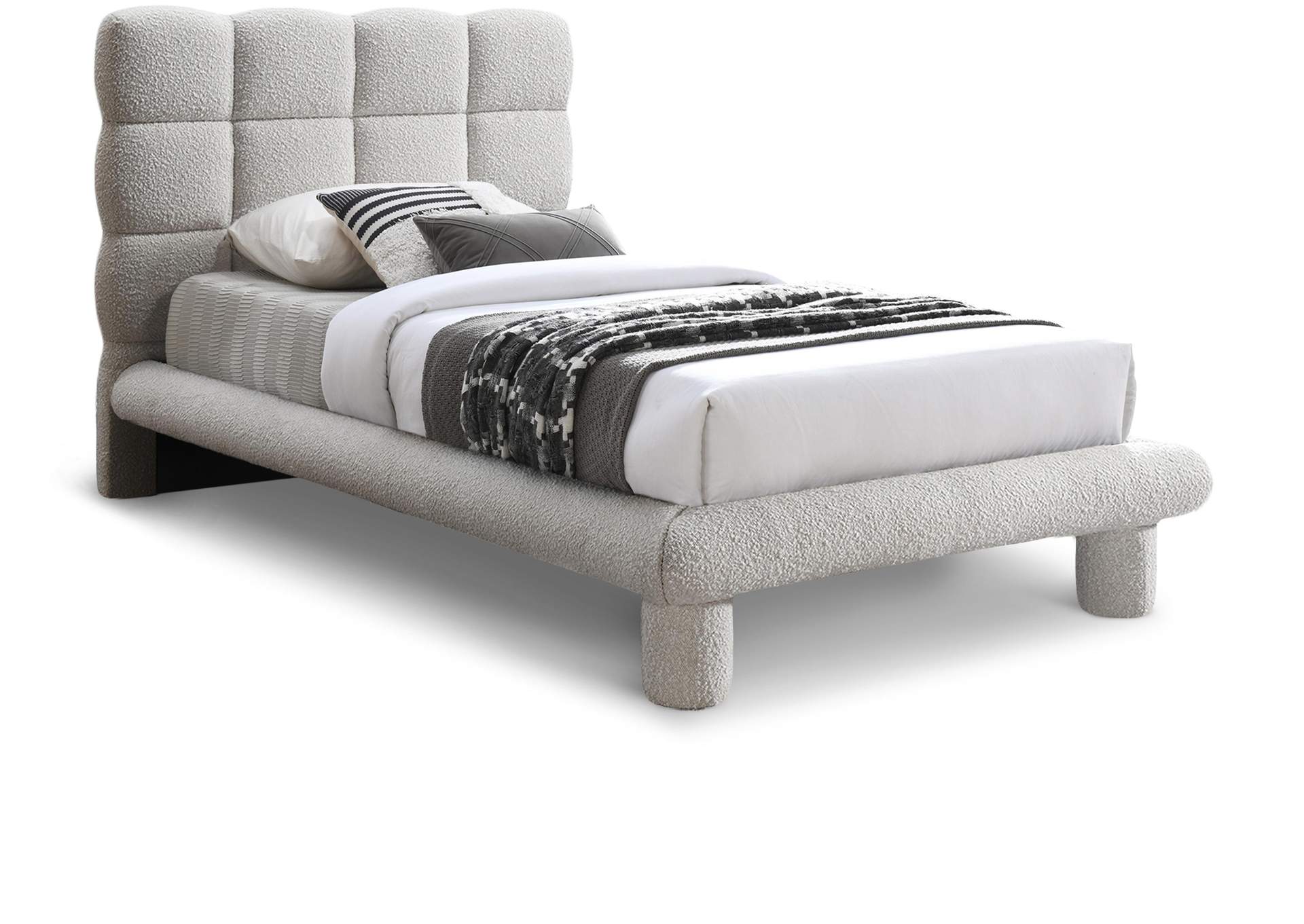 Deco Cream Boucle Fabric Twin Bed (3 Boxes),Meridian Furniture