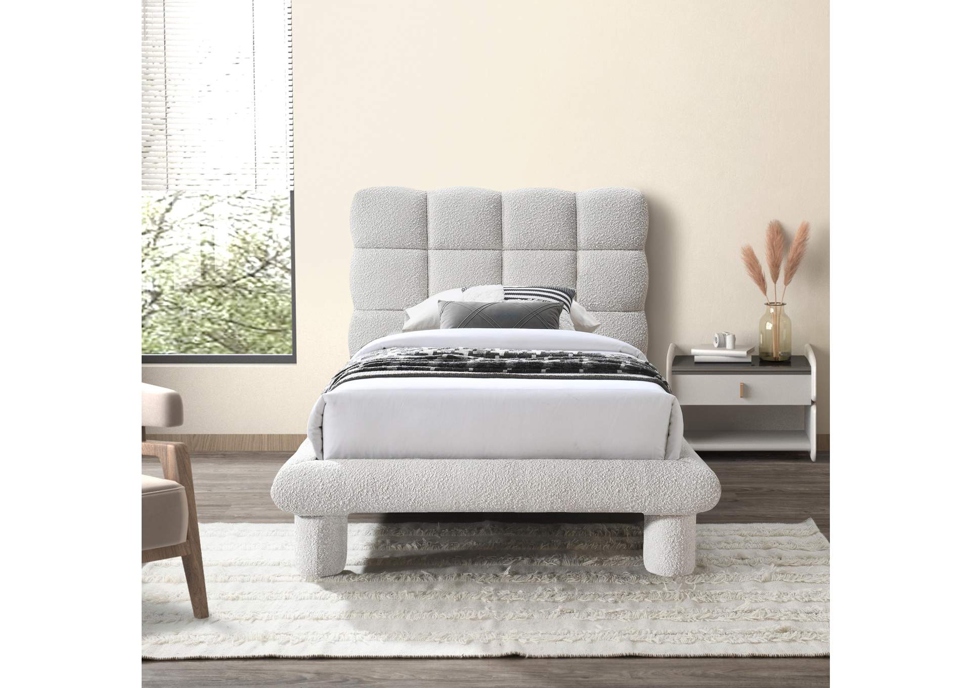 Deco Cream Boucle Fabric Twin Bed (3 Boxes),Meridian Furniture