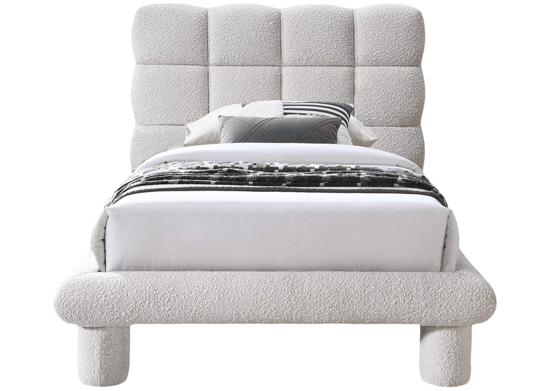 Deco Cream Boucle Fabric Twin Bed (3 Boxes),Meridian Furniture