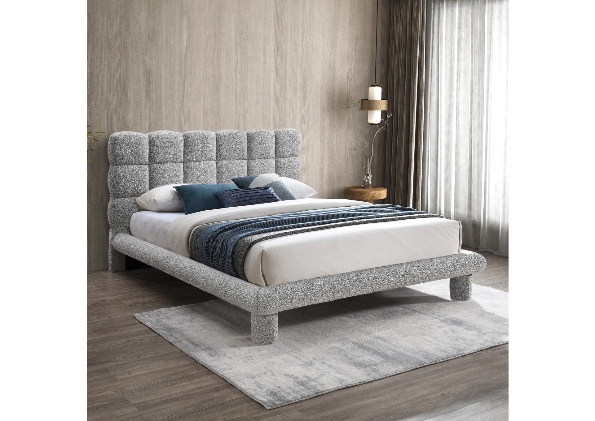 Deco Grey Boucle Fabric Full Bed (3 Boxes),Meridian Furniture