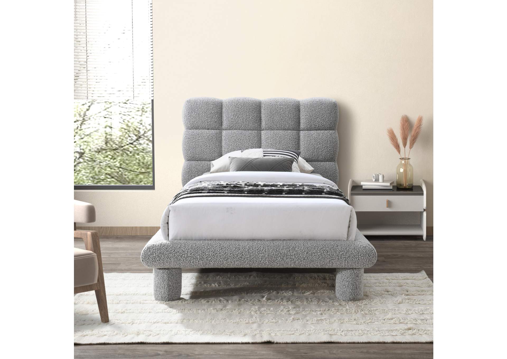 Deco Grey Boucle Fabric Twin Bed (3 Boxes),Meridian Furniture