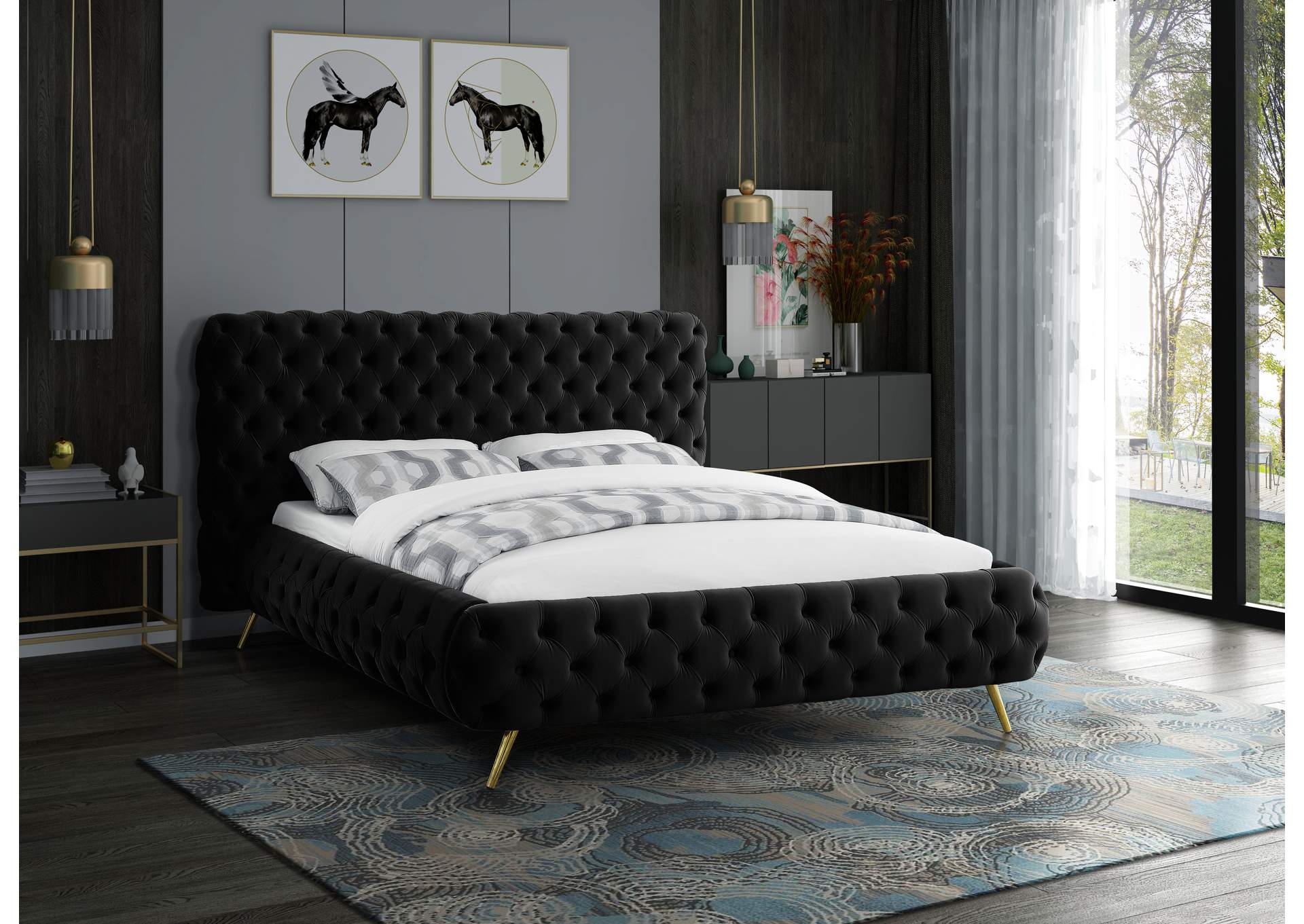 Delano Black Velvet King Bed,Meridian Furniture