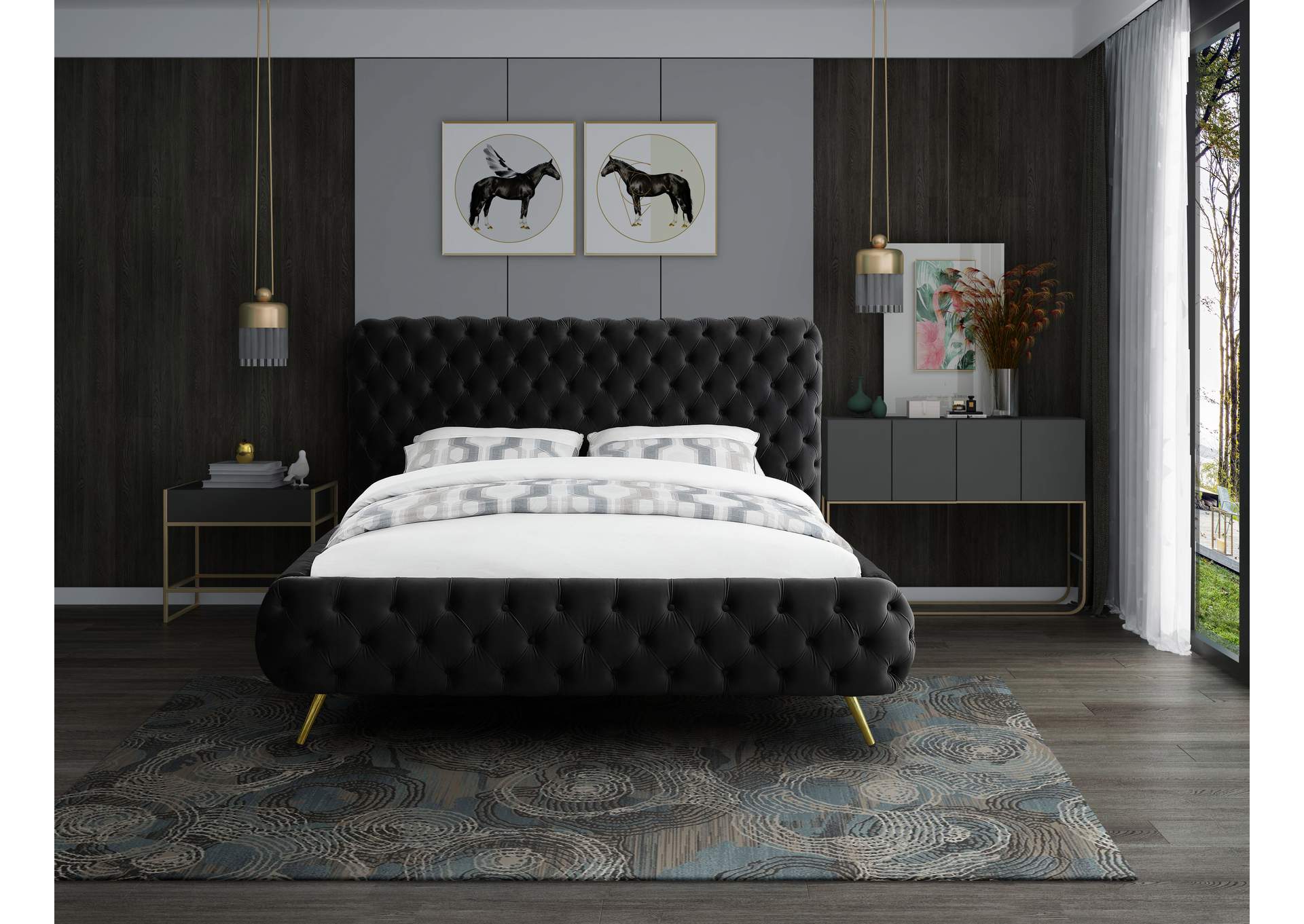 Delano Black Velvet King Bed,Meridian Furniture