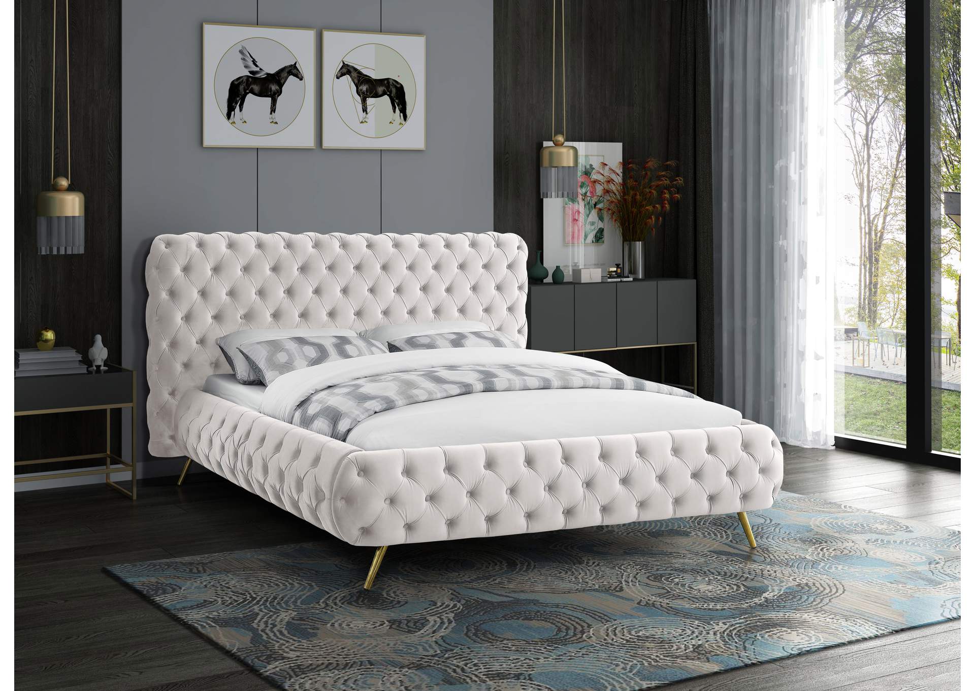 Delano Cream Velvet King Bed,Meridian Furniture