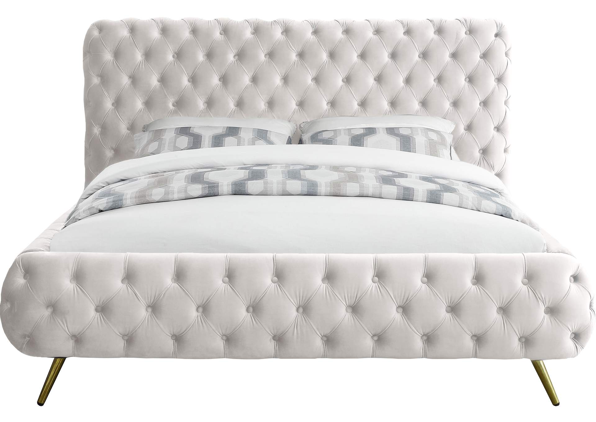 Delano Cream Velvet Queen Bed,Meridian Furniture