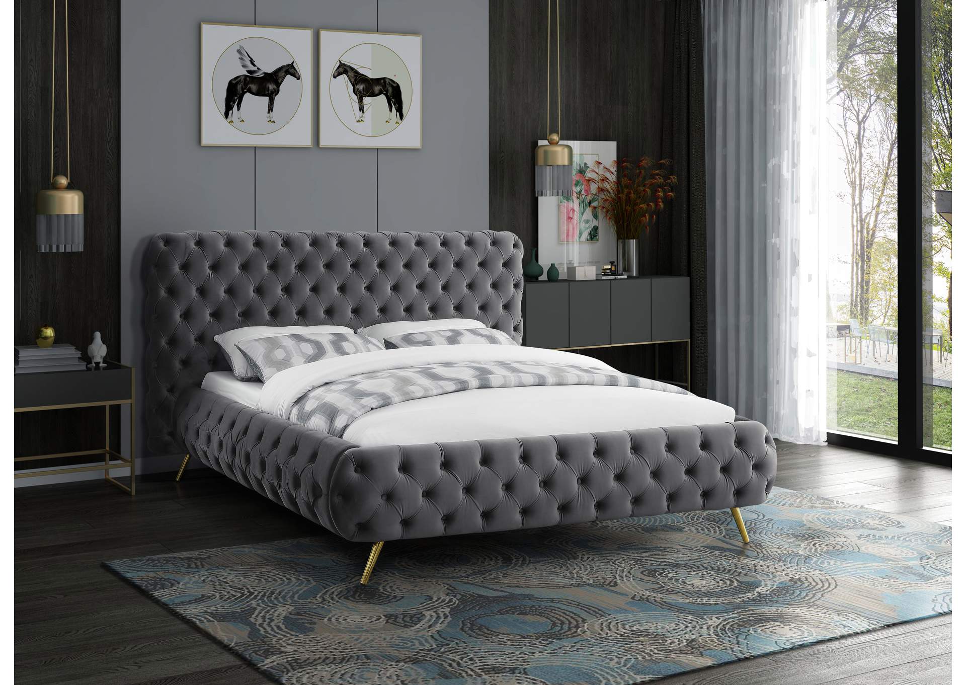 Delano Grey Velvet King Bed,Meridian Furniture