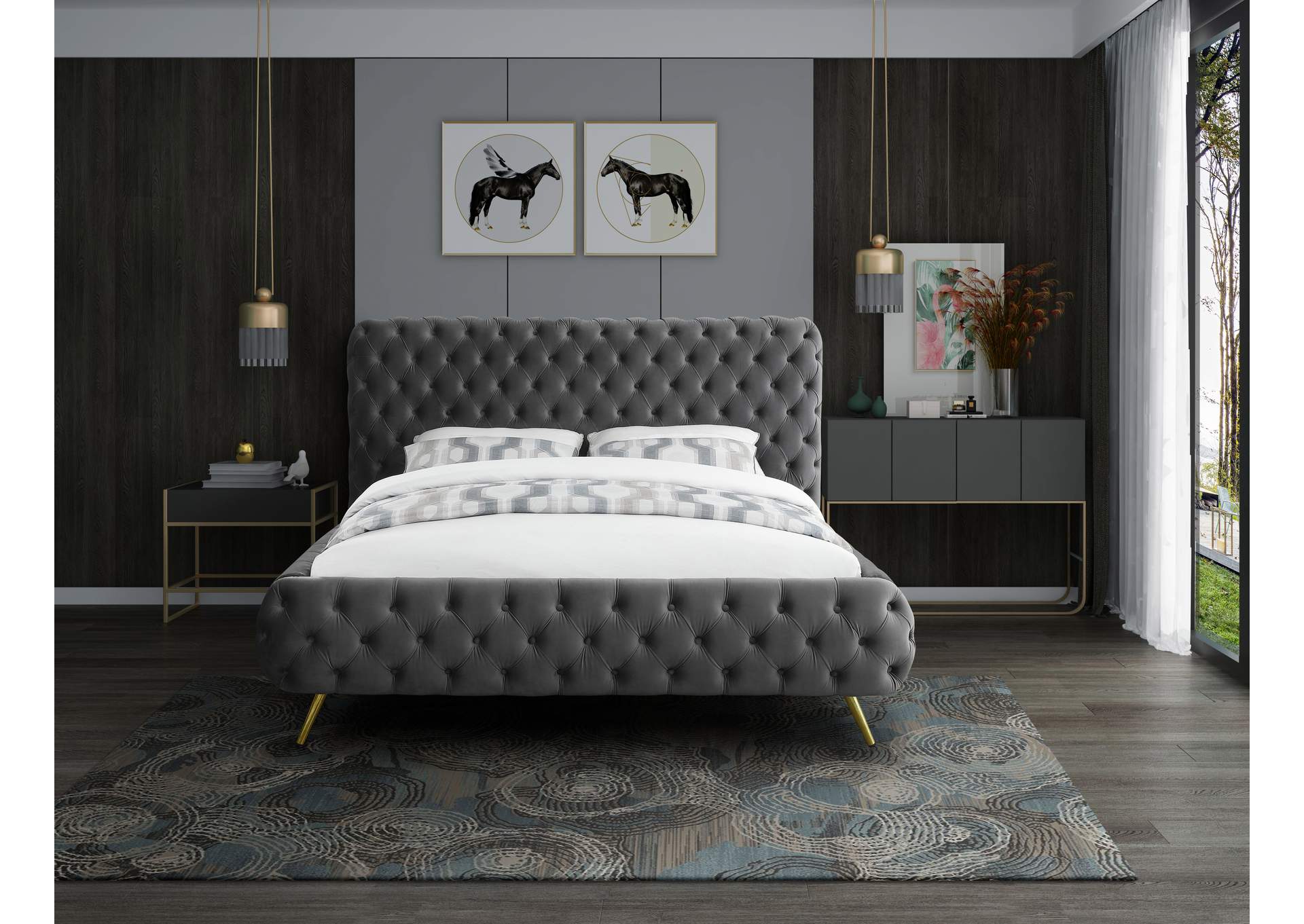 Delano Grey Velvet King Bed,Meridian Furniture