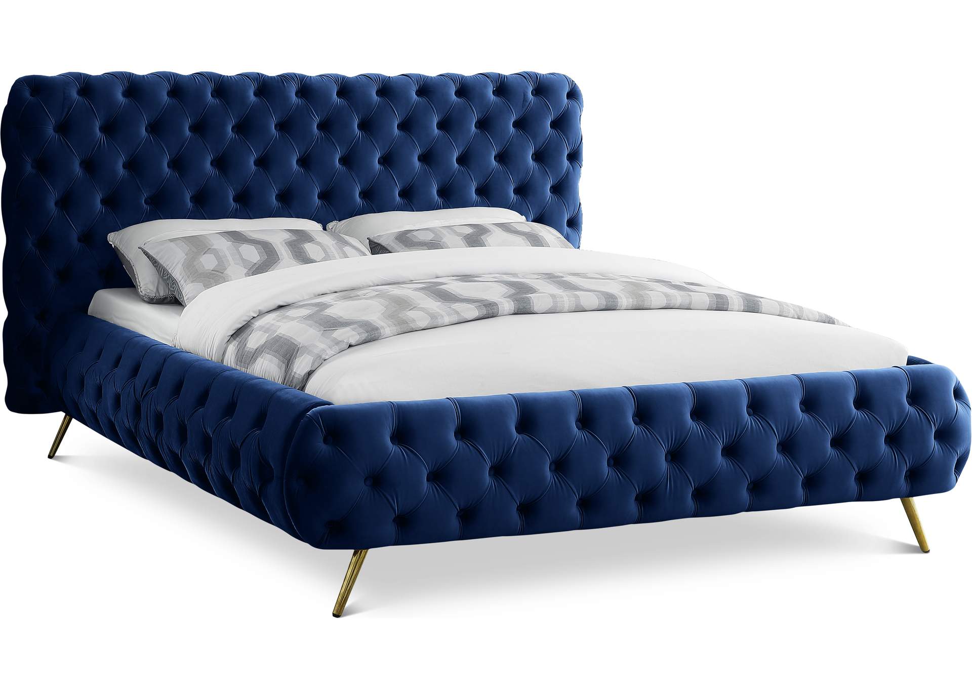 Delano Navy Velvet Queen Bed,Meridian Furniture