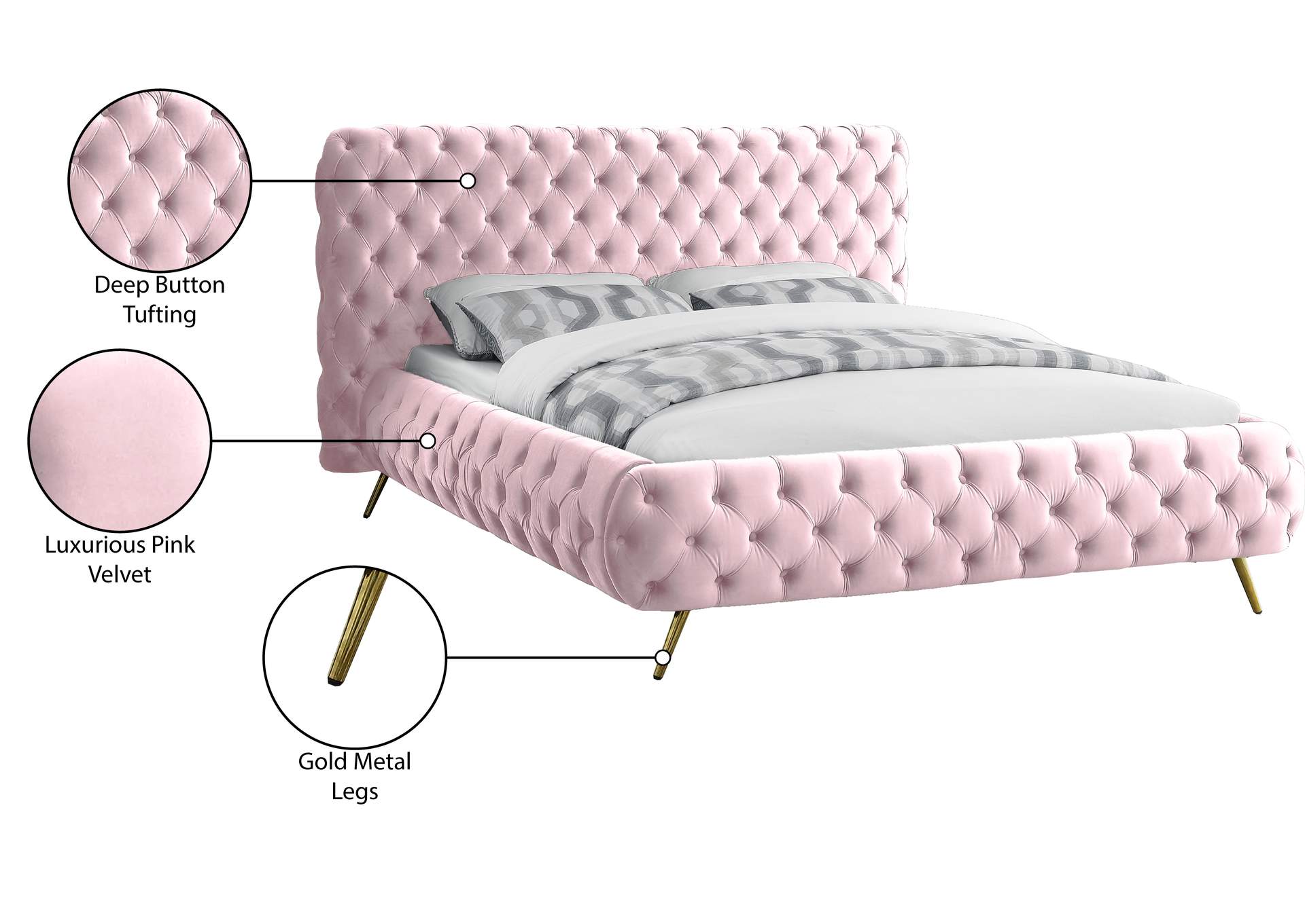 Delano Pink Velvet King Bed,Meridian Furniture