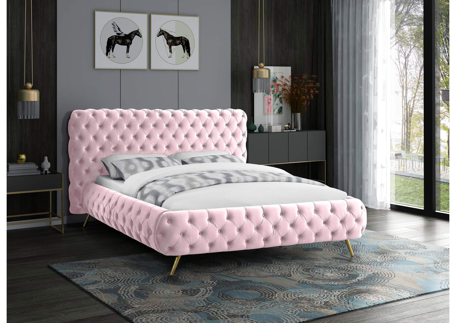 Delano Pink Velvet King Bed,Meridian Furniture