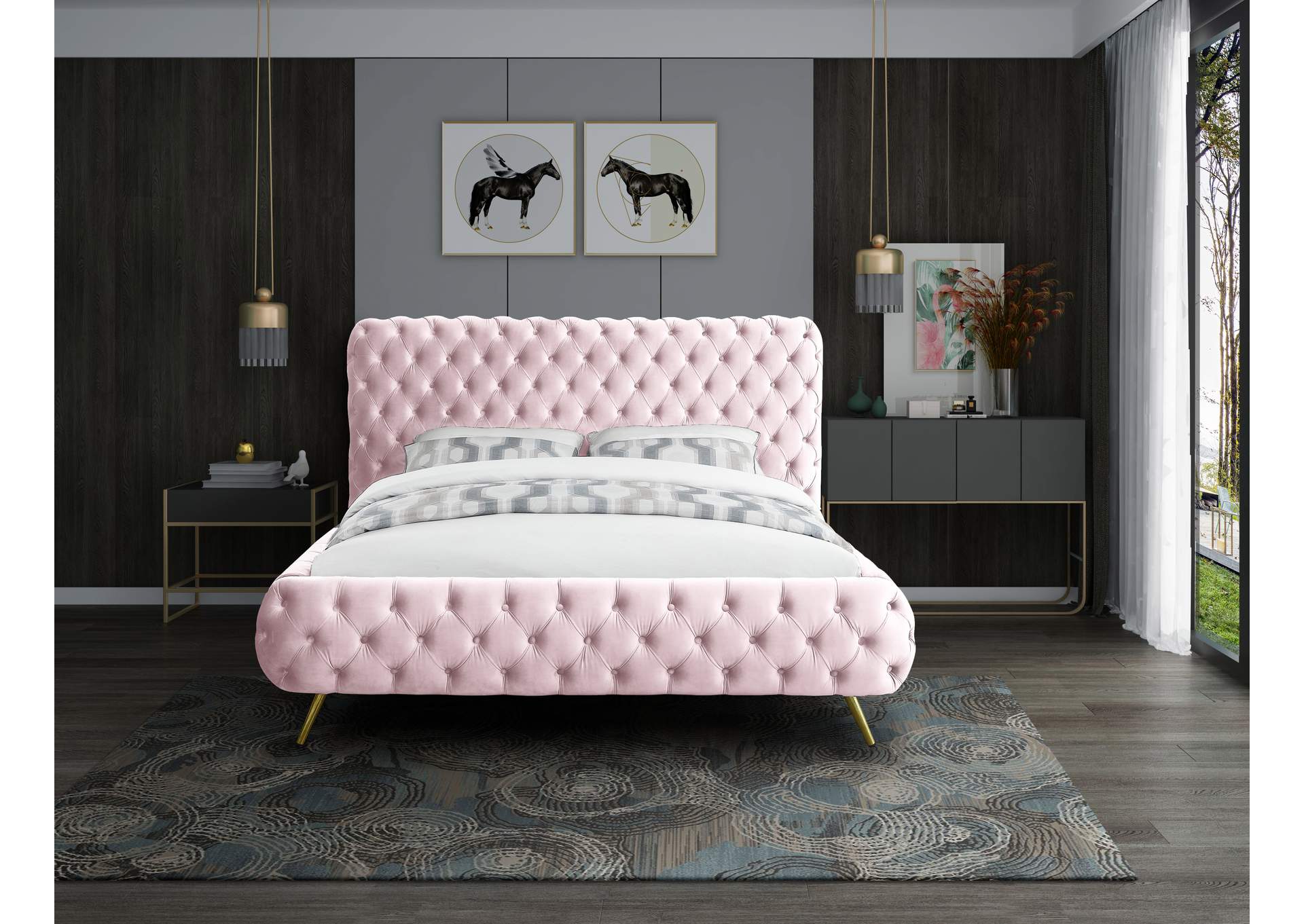 Delano Pink Velvet King Bed,Meridian Furniture