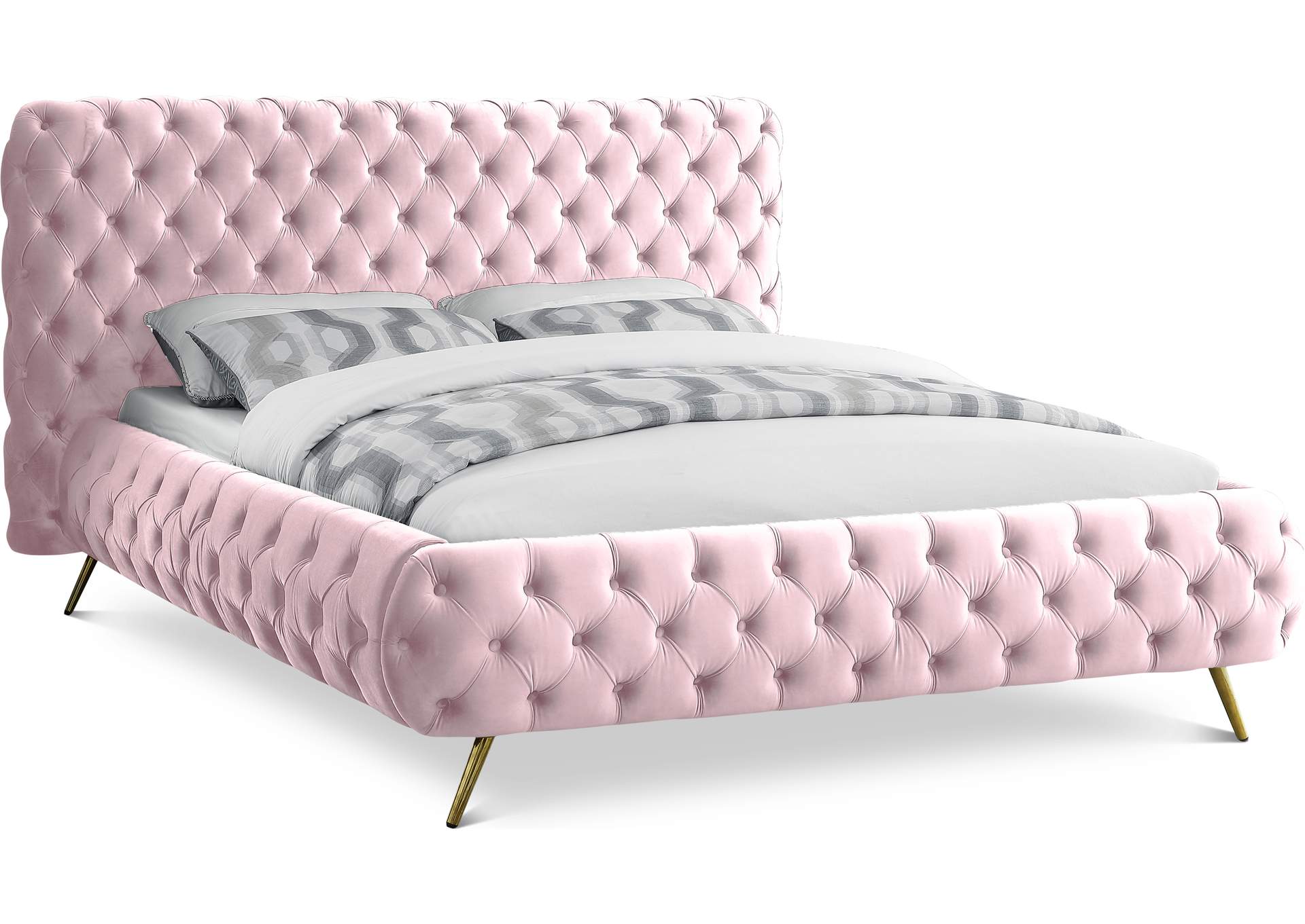 Delano Pink Velvet Queen Bed,Meridian Furniture