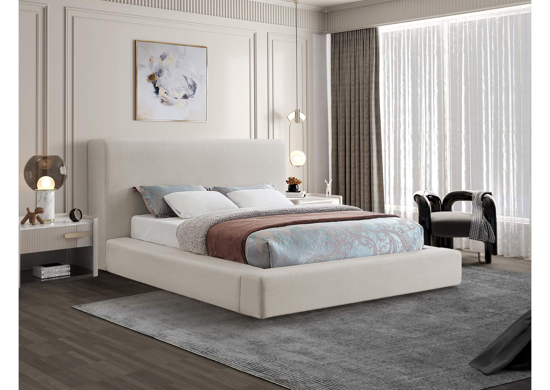 Devin Beige Linen Textured Fabric Full Bed,Meridian Furniture
