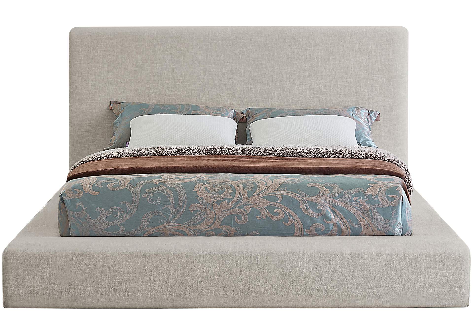 Devin Beige Linen Textured Fabric Full Bed,Meridian Furniture