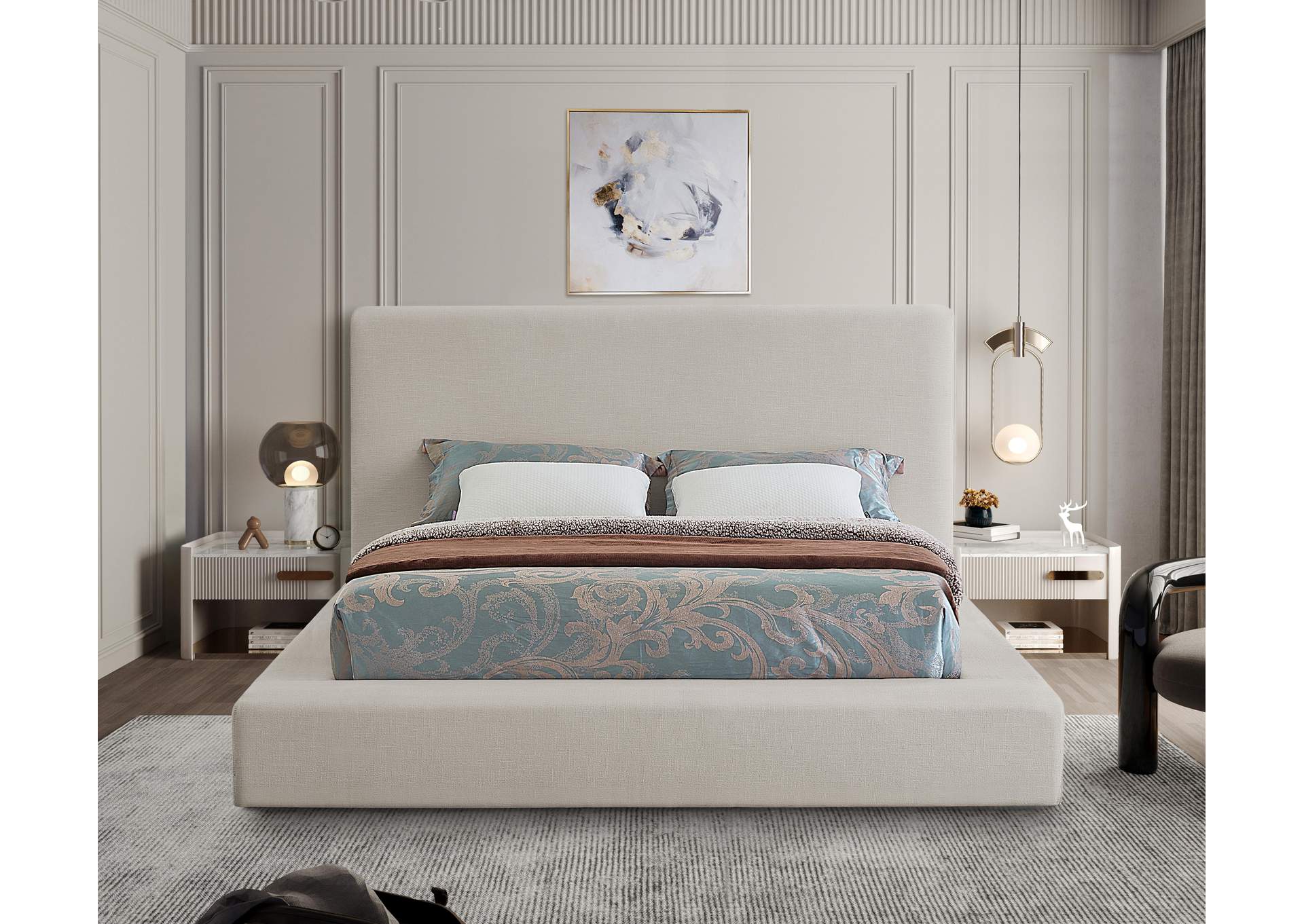 Devin Beige Linen Textured Fabric Full Bed,Meridian Furniture