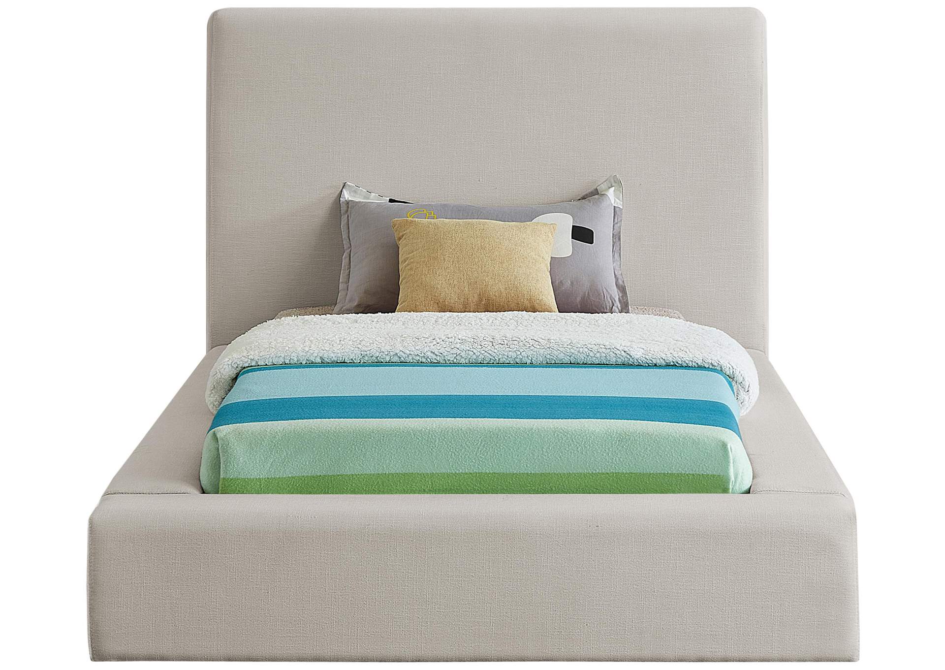 Devin Beige Linen Textured Fabric Twin Bed,Meridian Furniture