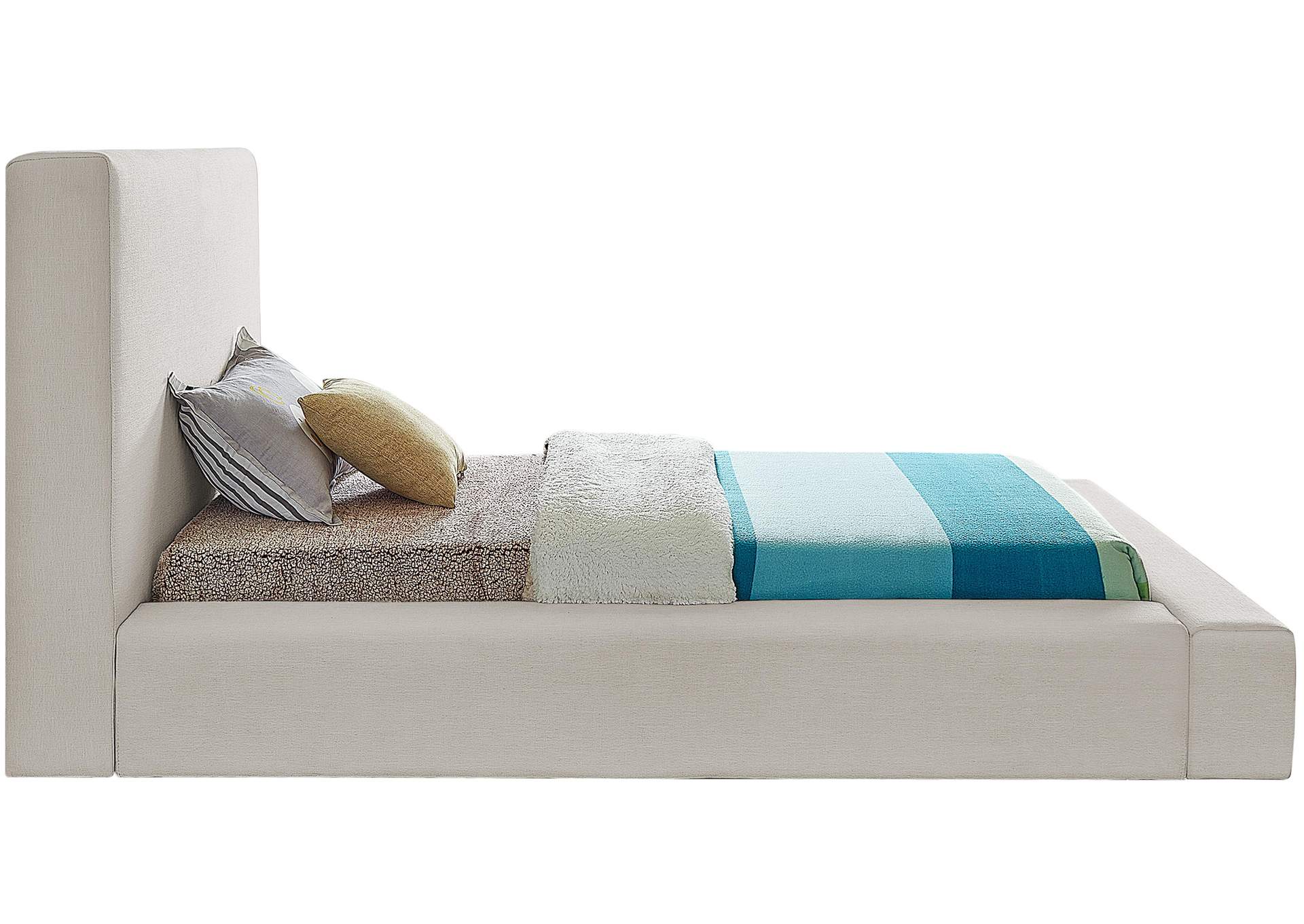 Devin Beige Linen Textured Fabric Twin Bed,Meridian Furniture