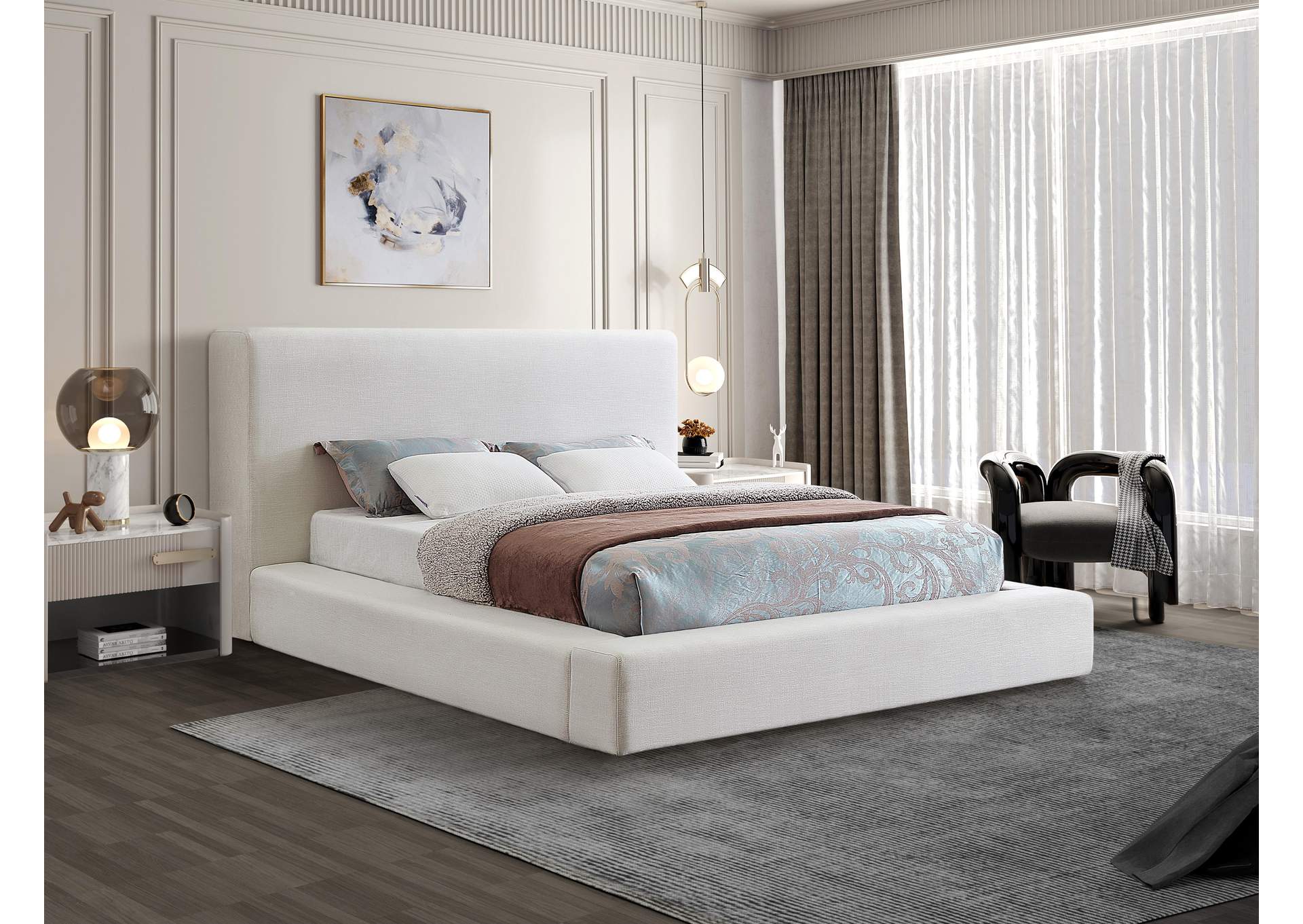 Devin Cream Linen Textured Fabric Full Bed,Meridian Furniture