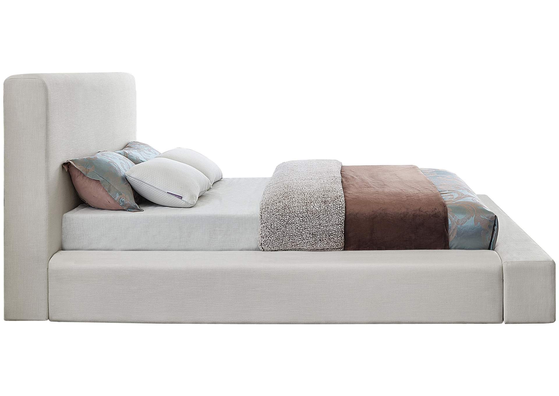Devin Cream Linen Textured Fabric Full Bed,Meridian Furniture