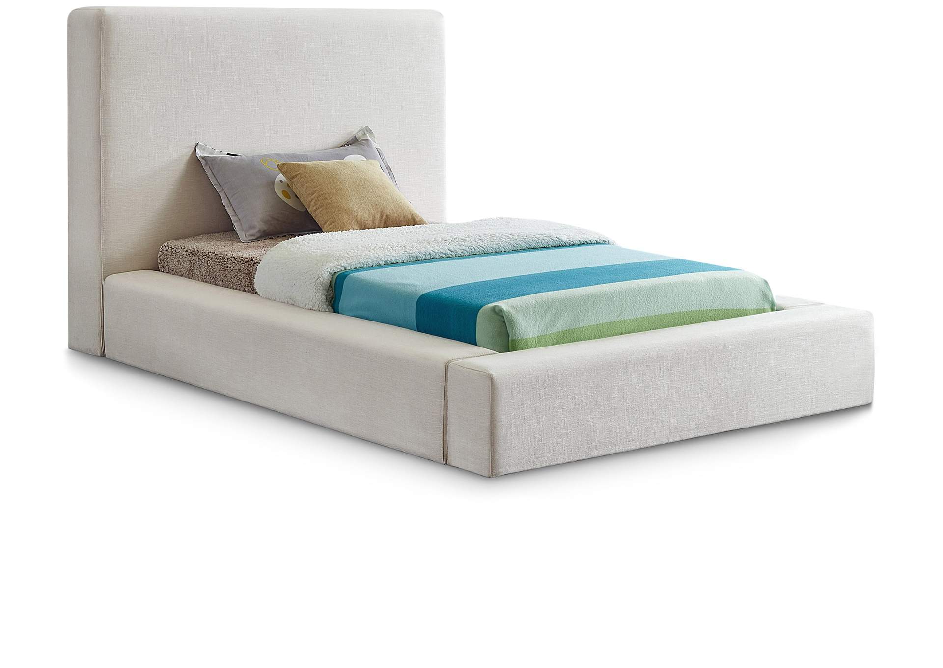 Devin Cream Linen Textured Fabric Twin Bed,Meridian Furniture