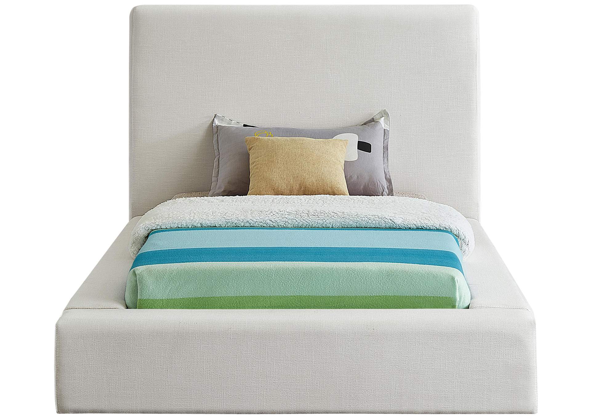 Devin Cream Linen Textured Fabric Twin Bed,Meridian Furniture