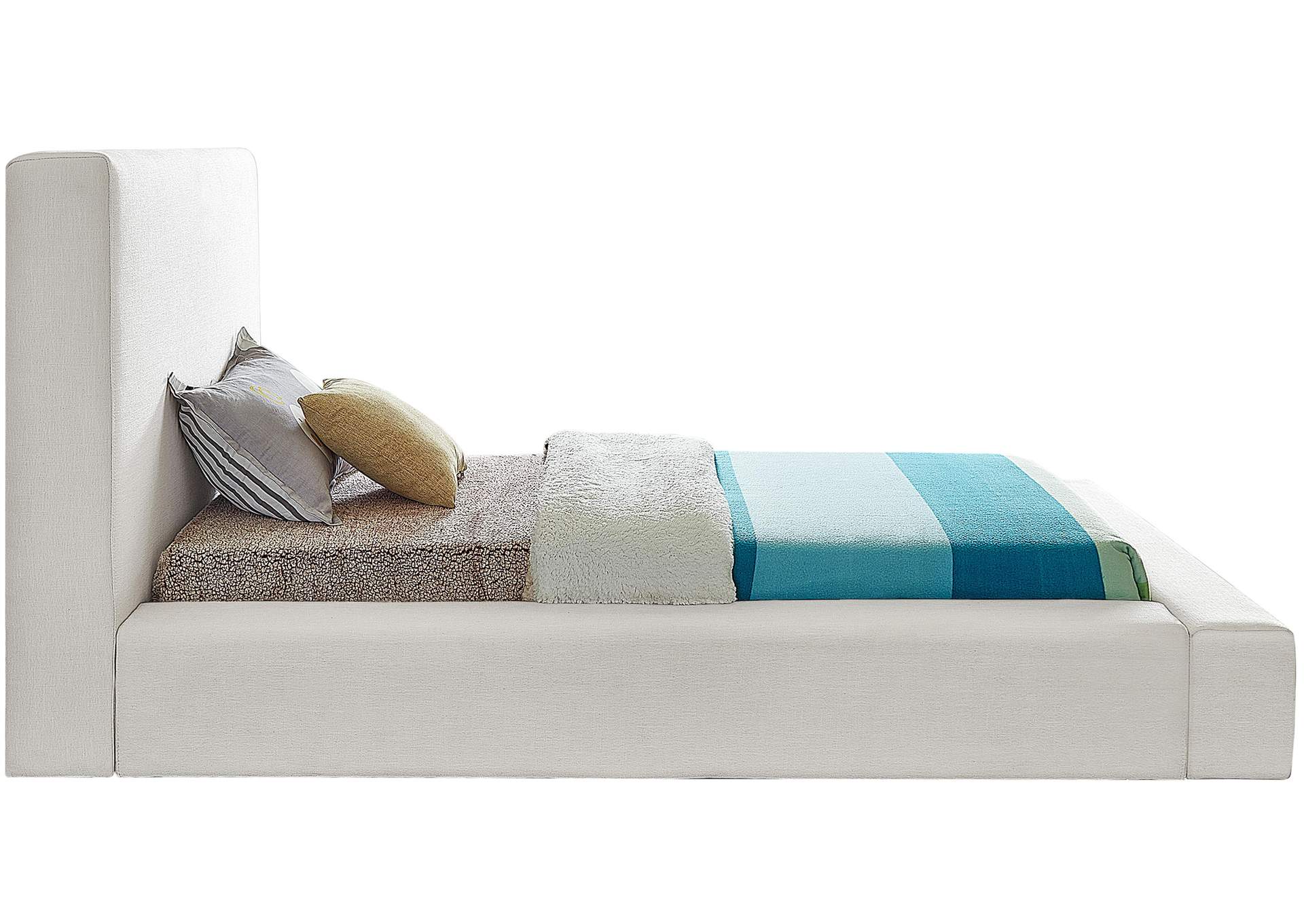 Devin Cream Linen Textured Fabric Twin Bed,Meridian Furniture