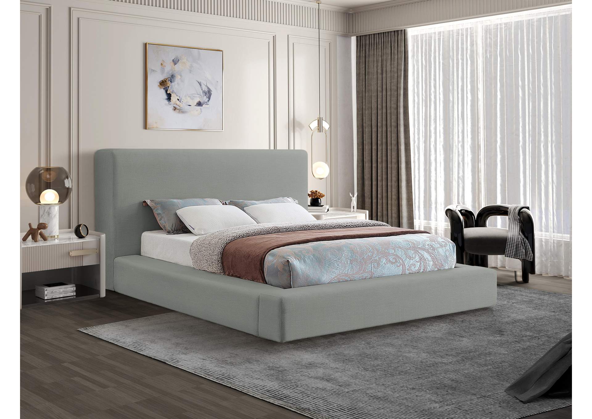 Devin Grey Linen Textured Fabric Full Bed,Meridian Furniture