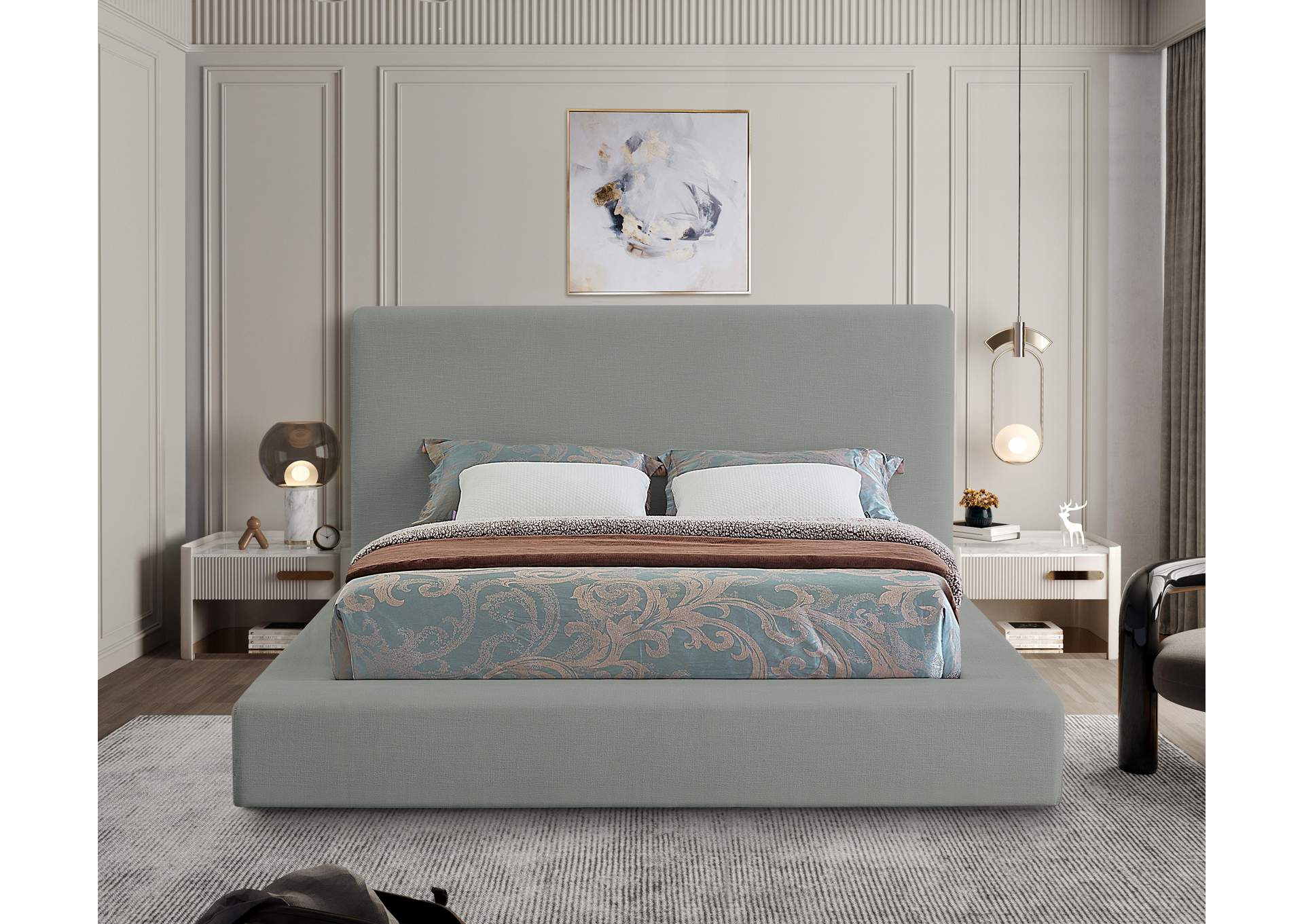 Devin Grey Linen Textured Fabric Full Bed,Meridian Furniture