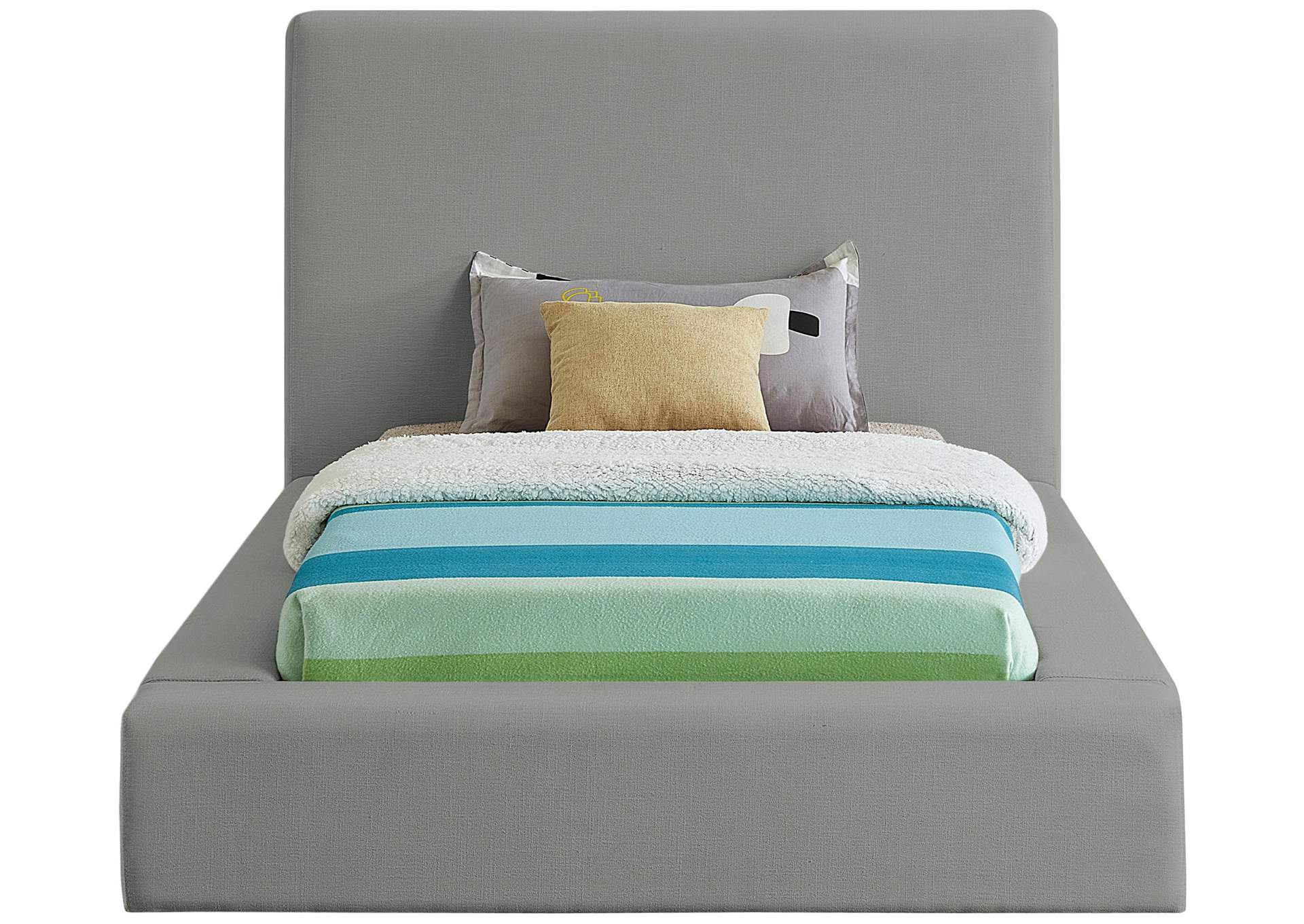 Devin Grey Linen Textured Fabric Twin Bed,Meridian Furniture