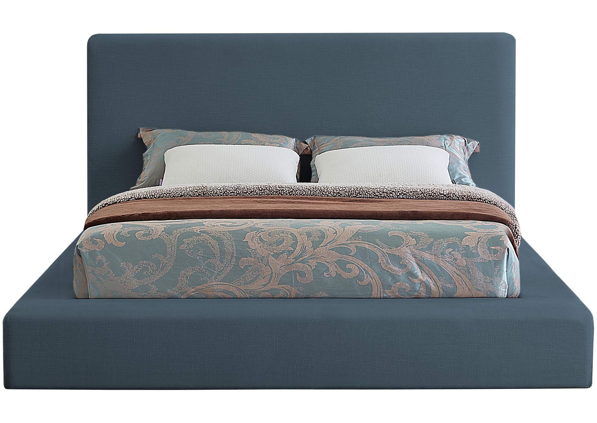 Devin Navy Linen Textured Fabric Full Bed,Meridian Furniture