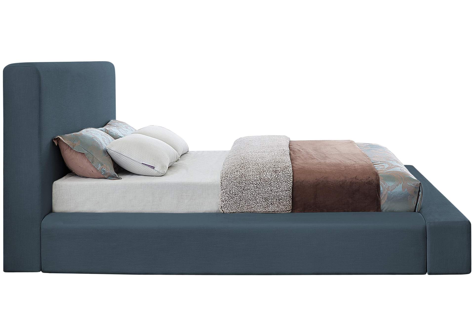 Devin Navy Linen Textured Fabric Full Bed,Meridian Furniture