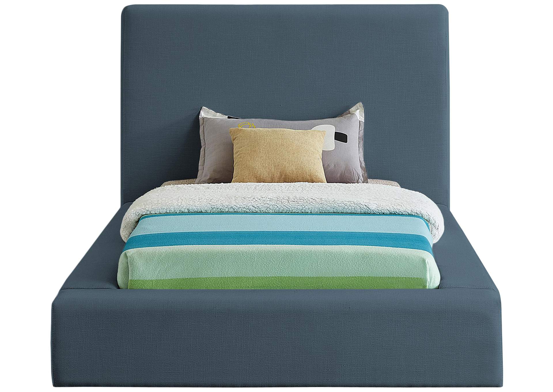 Devin Navy Linen Textured Fabric Twin Bed,Meridian Furniture