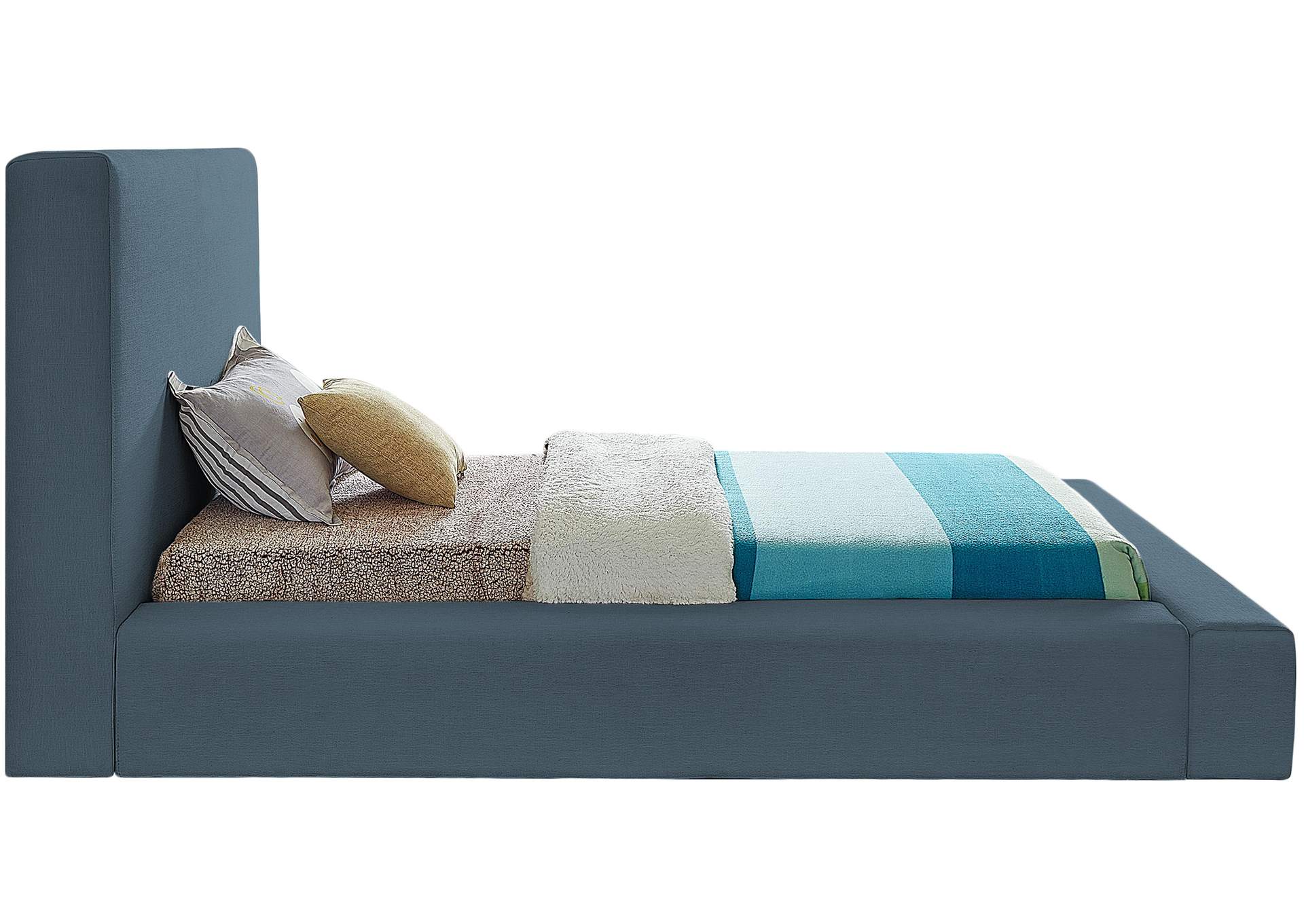 Devin Navy Linen Textured Fabric Twin Bed,Meridian Furniture