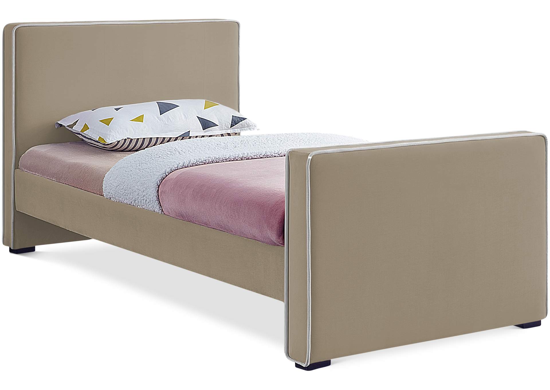 Dillard Beige Velvet Twin Bed,Meridian Furniture