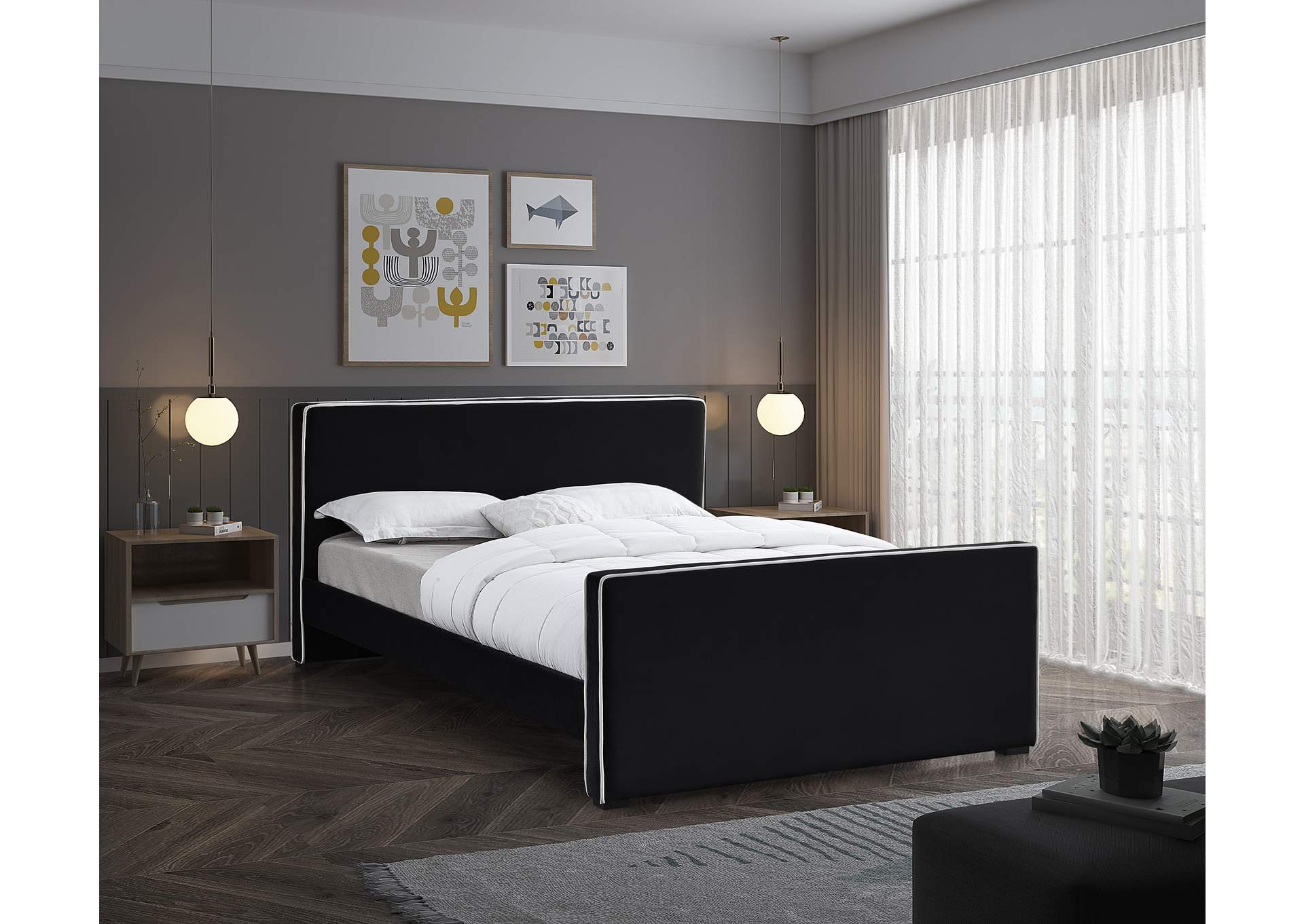 Dillard Black Velvet Full Bed,Meridian Furniture