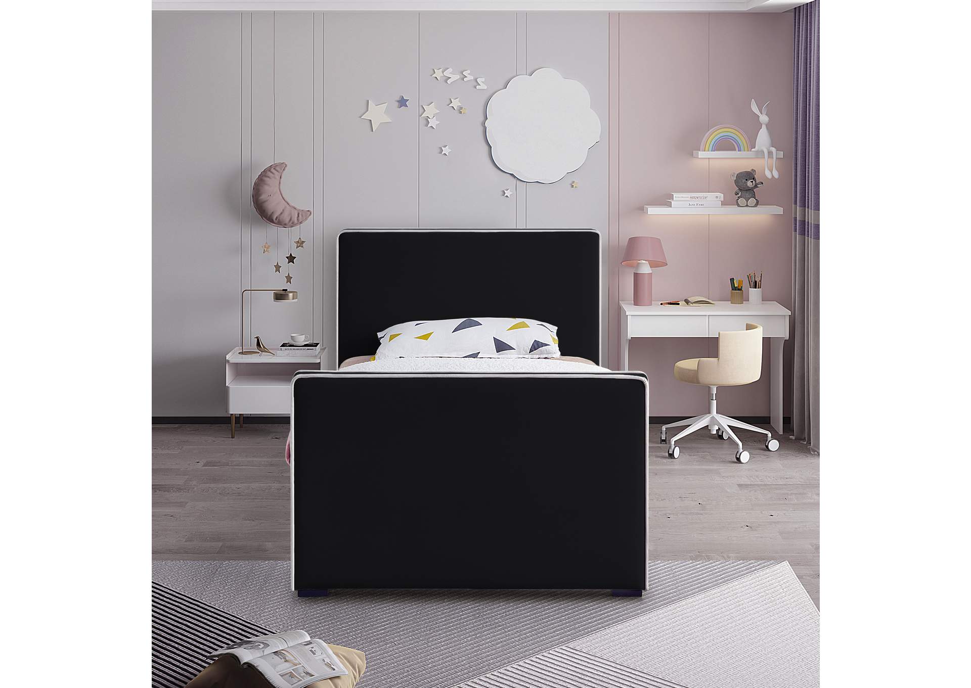 Dillard Black Velvet Twin Bed,Meridian Furniture