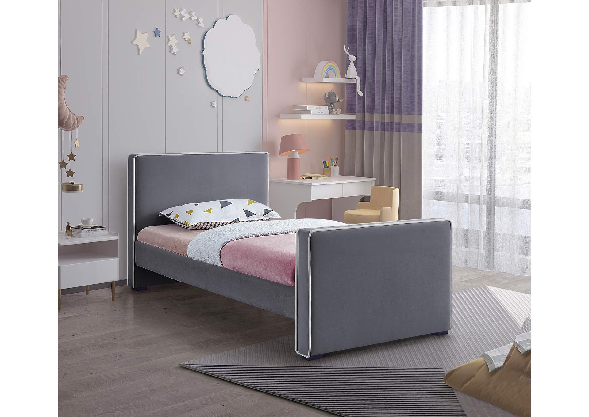 Dillard Grey Velvet Twin Bed,Meridian Furniture