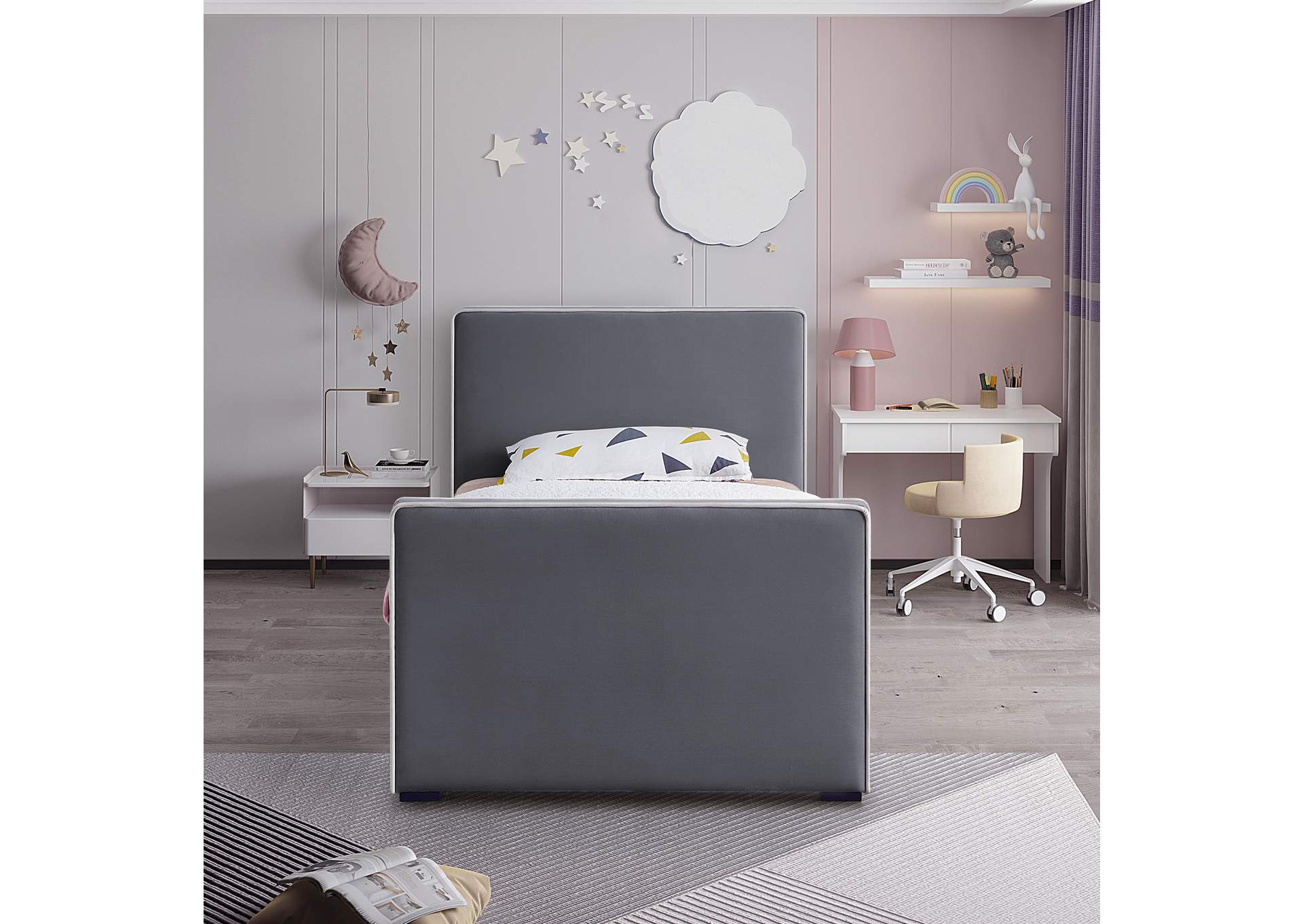 Dillard Grey Velvet Twin Bed,Meridian Furniture