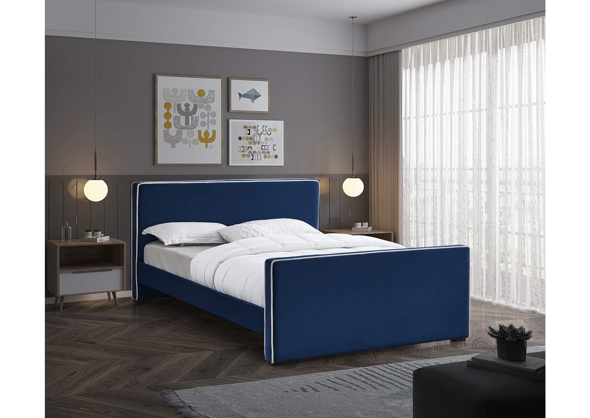 Dillard Navy Velvet Full Bed,Meridian Furniture