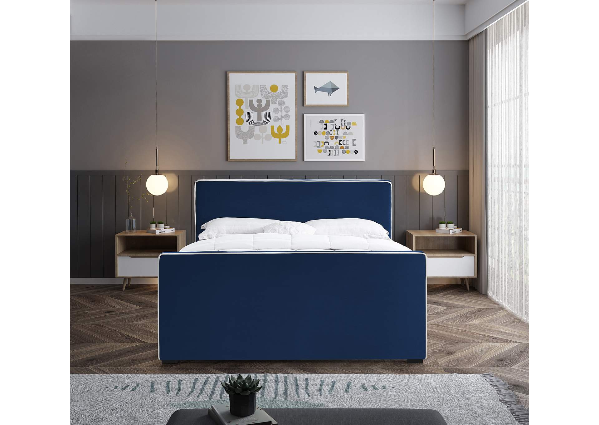 Dillard Navy Velvet Full Bed,Meridian Furniture