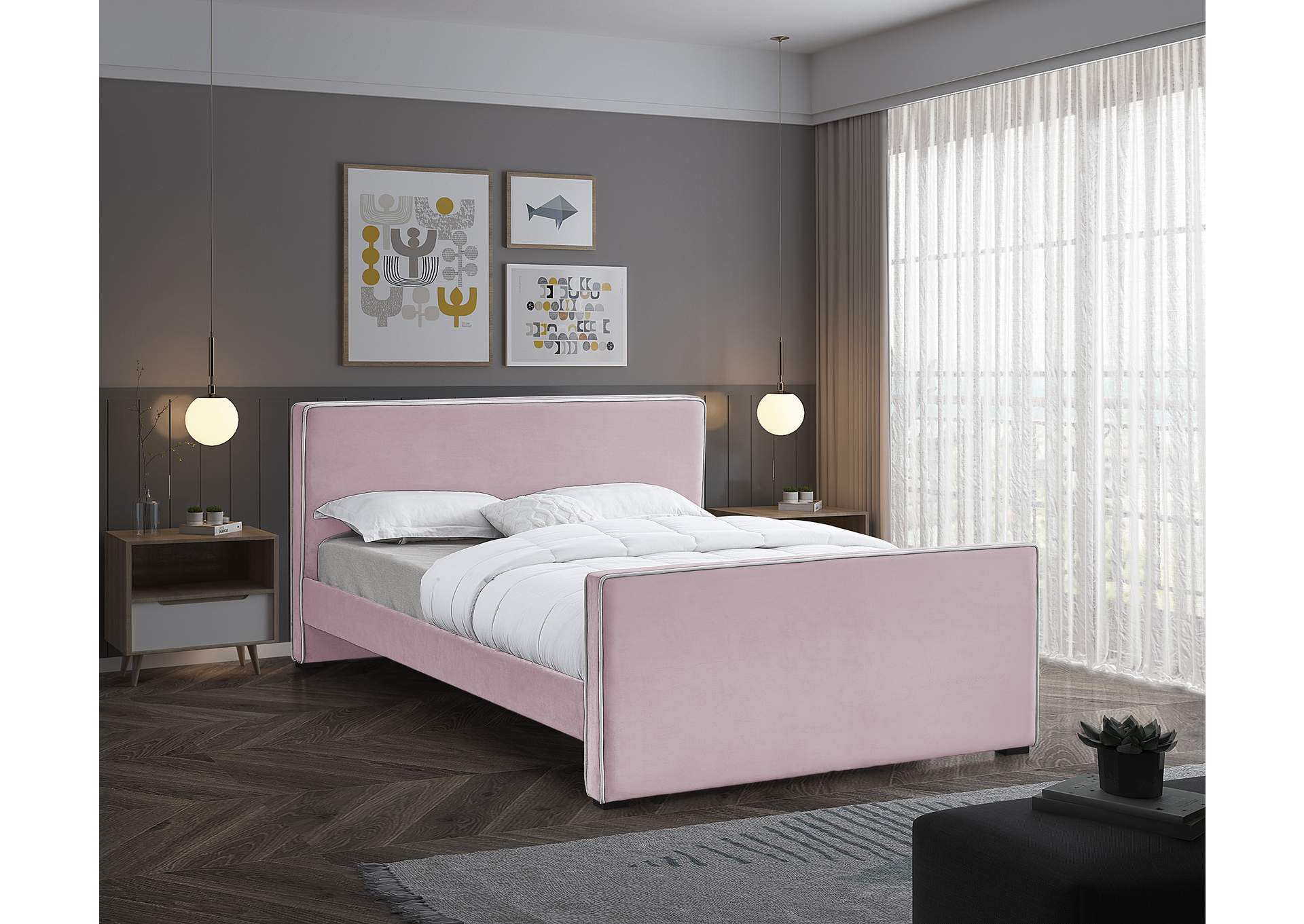 Dillard Pink Velvet Full Bed,Meridian Furniture