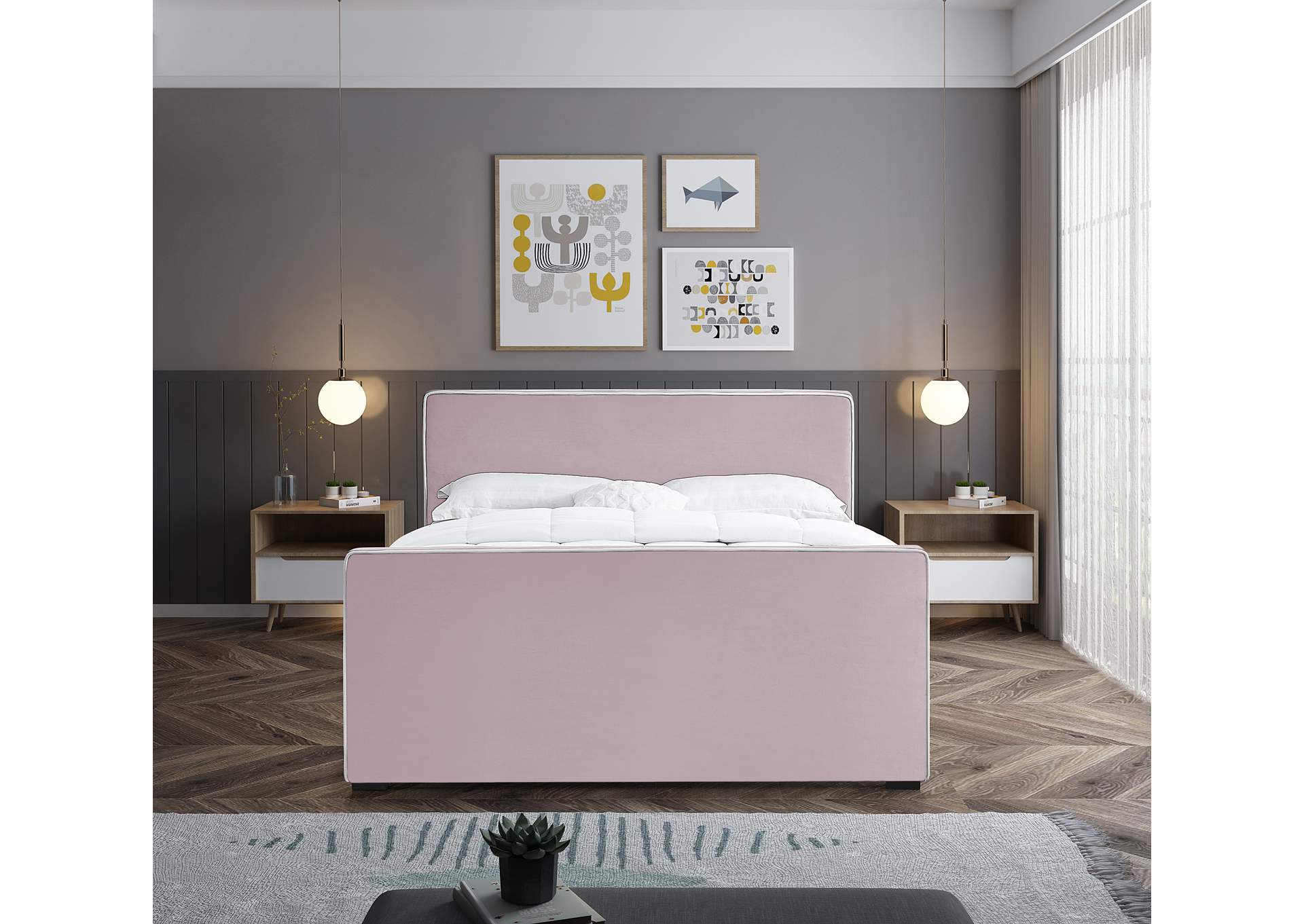 Dillard Pink Velvet Full Bed,Meridian Furniture