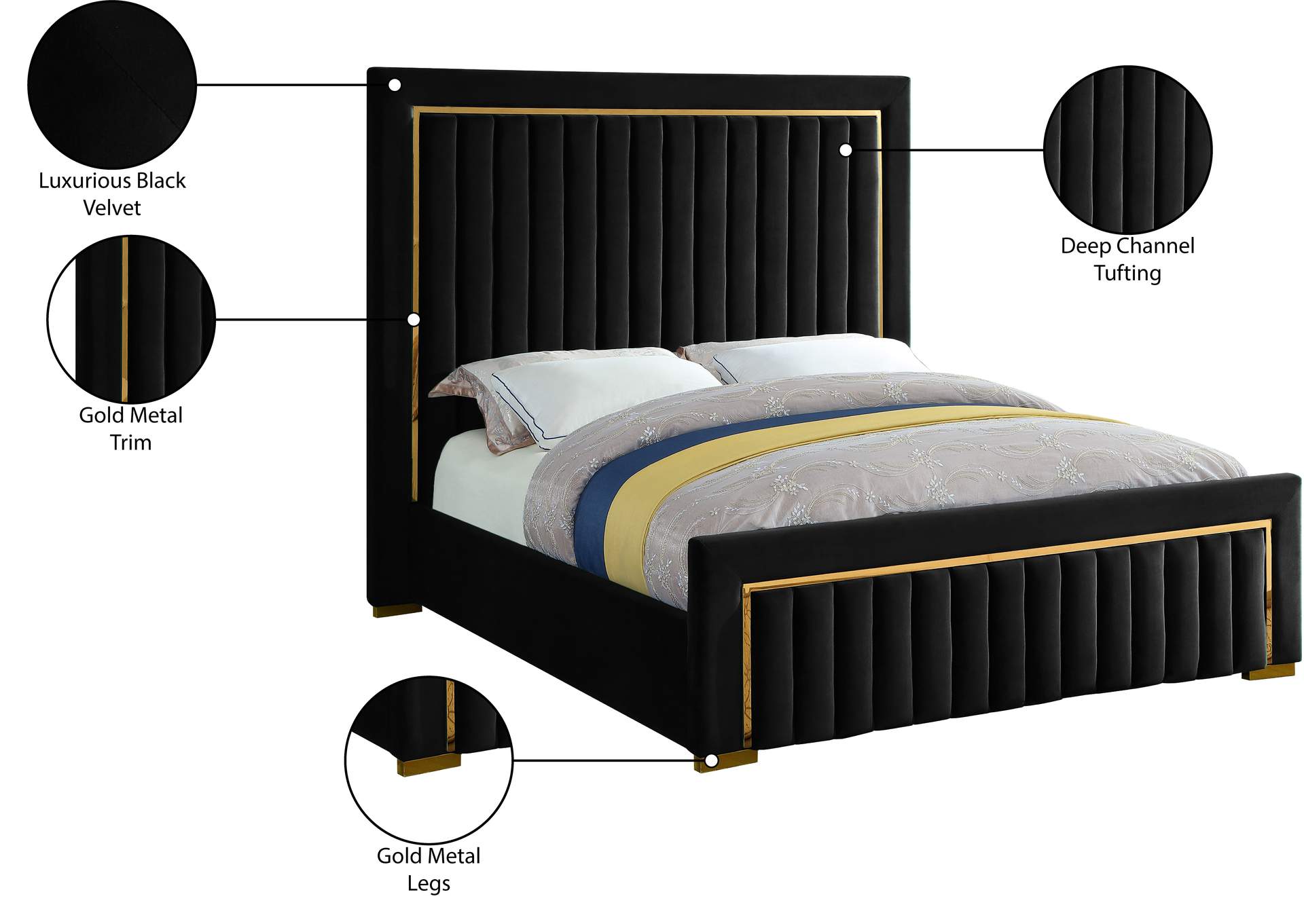 Dolce Black Velvet King Bed (3 Boxes),Meridian Furniture