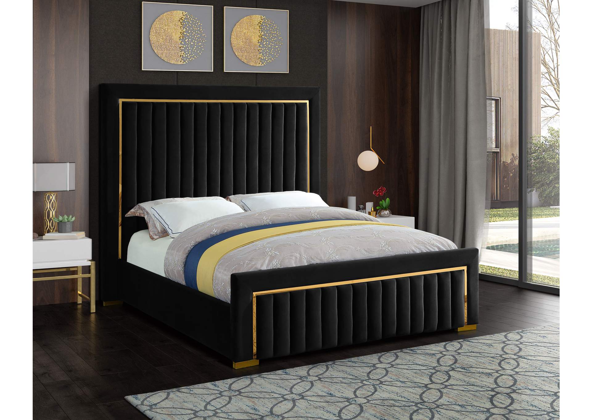 Dolce Black Velvet King Bed (3 Boxes),Meridian Furniture