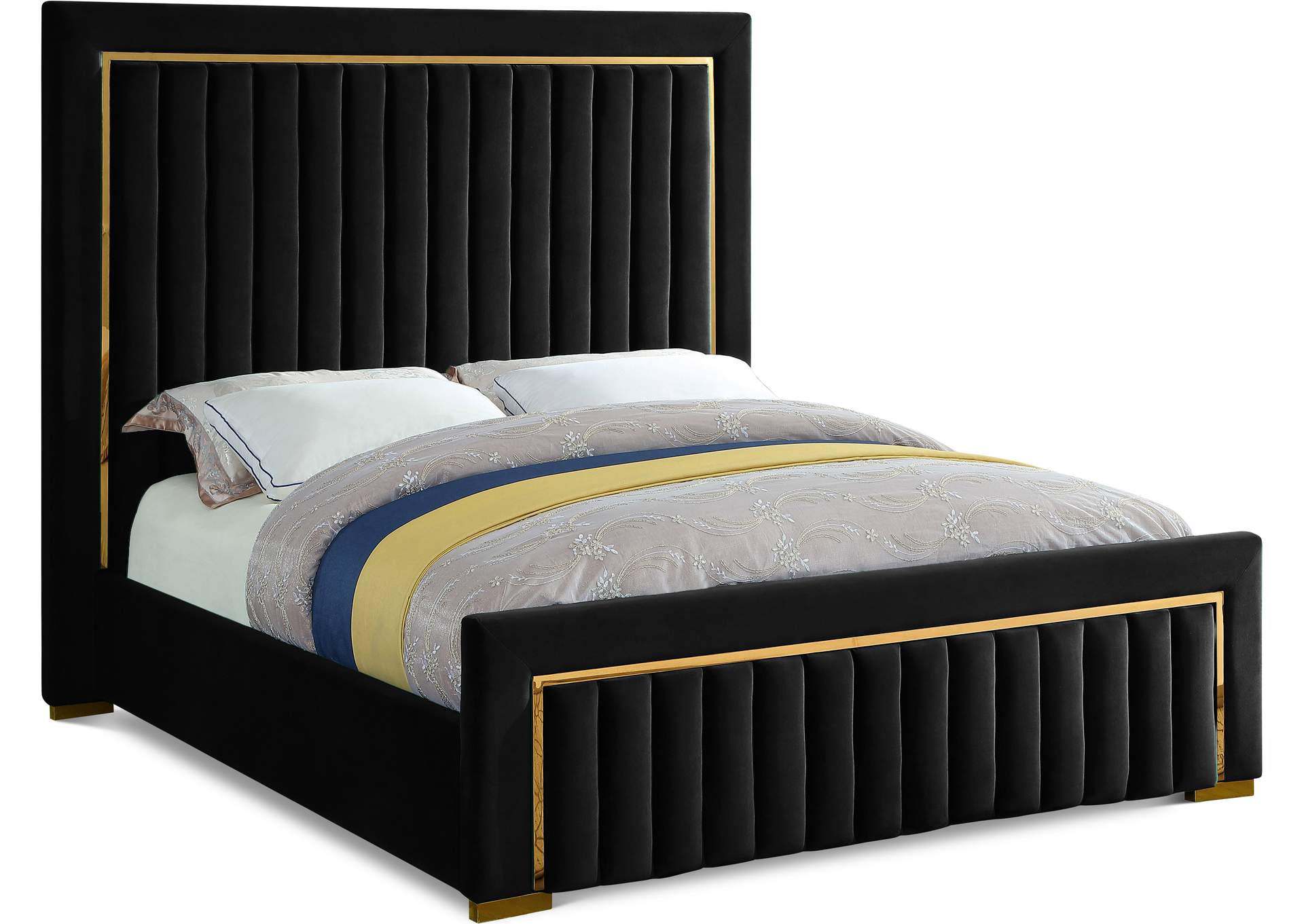 Dolce Black Velvet Queen Bed 3 Boxes, Black Tall Headboard Queen Bed