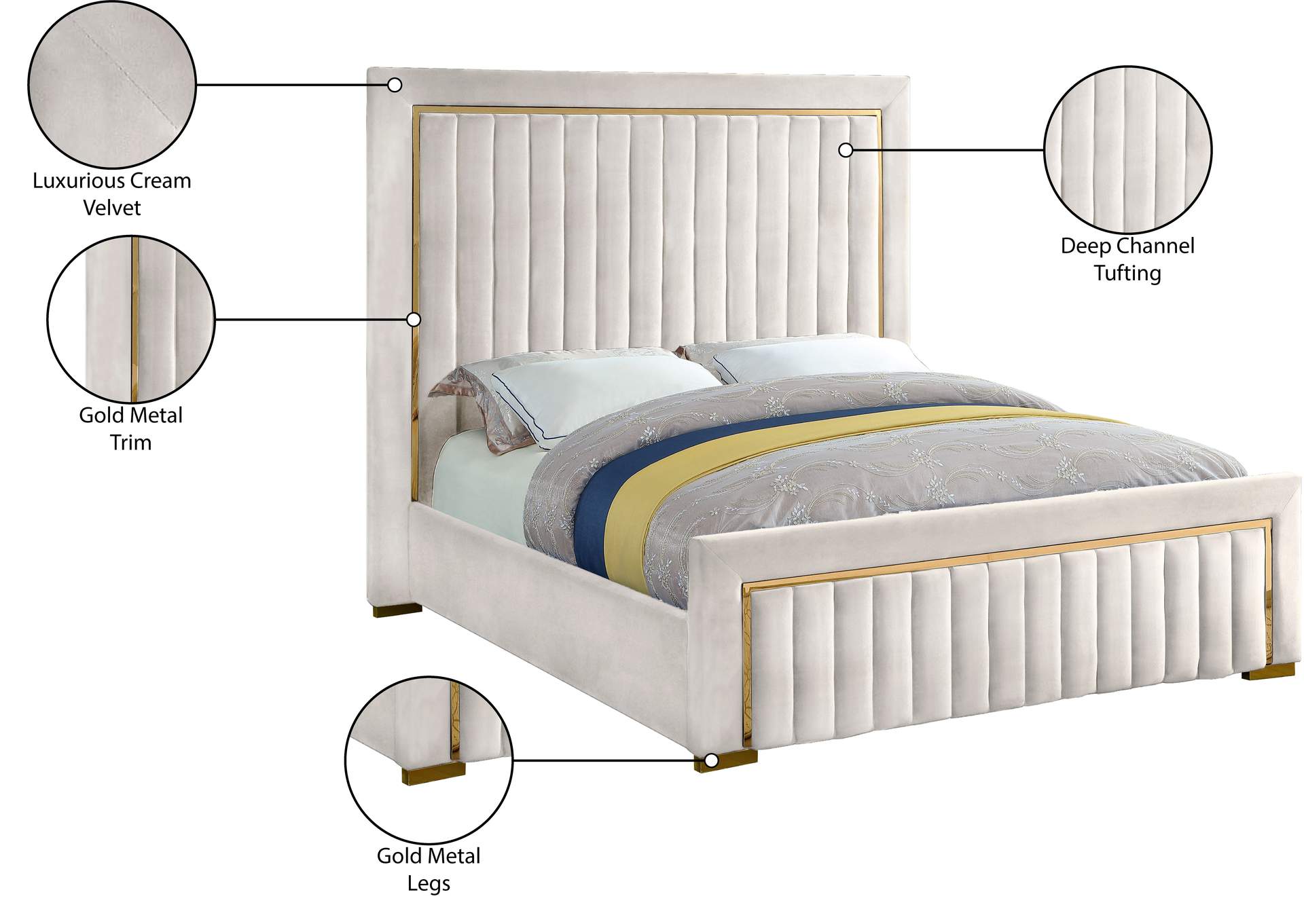 Dolce Cream Velvet King Bed (3 Boxes),Meridian Furniture