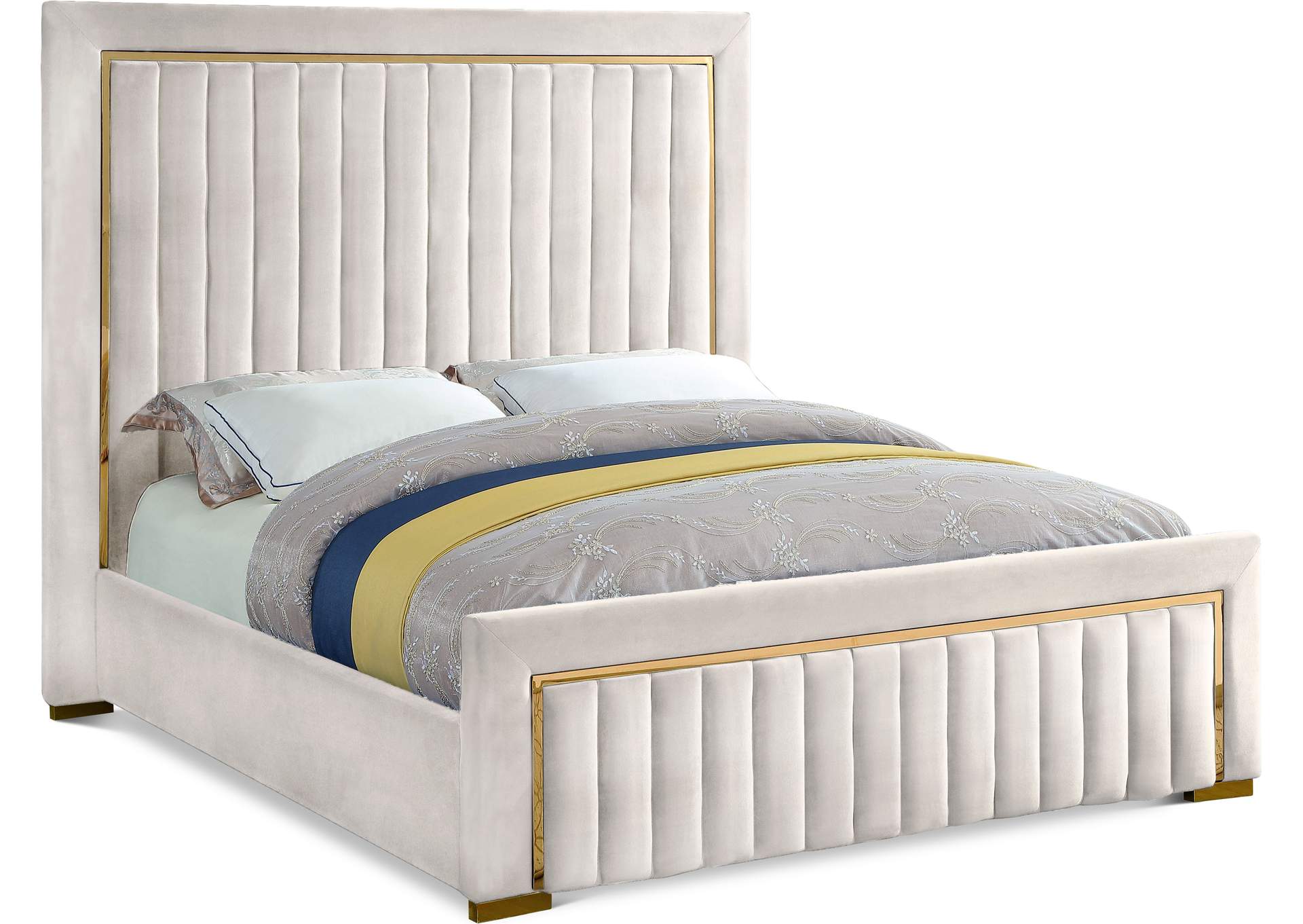 Dolce Cream Velvet Queen Bed (3 Boxes),Meridian Furniture