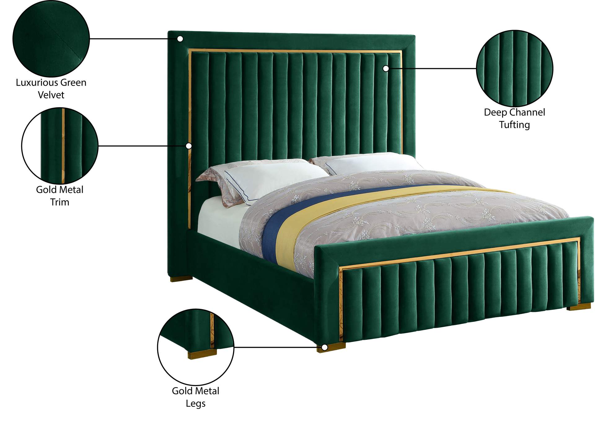 Dolce Green Velvet King Bed (3 Boxes),Meridian Furniture