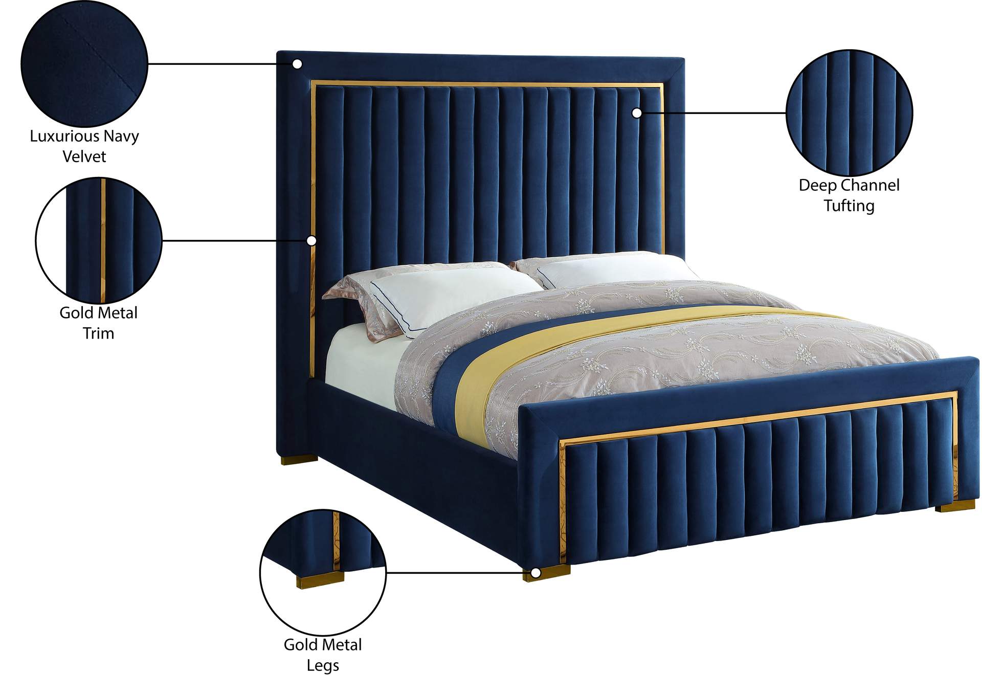 Dolce Navy Velvet King Bed (3 Boxes),Meridian Furniture